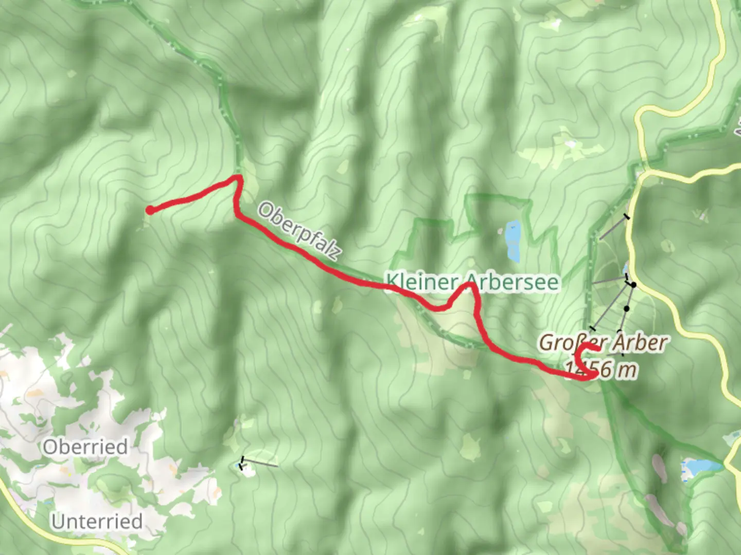 An image depicting the trail Grober Arber Walk via Heugstatt and its surrounding area.