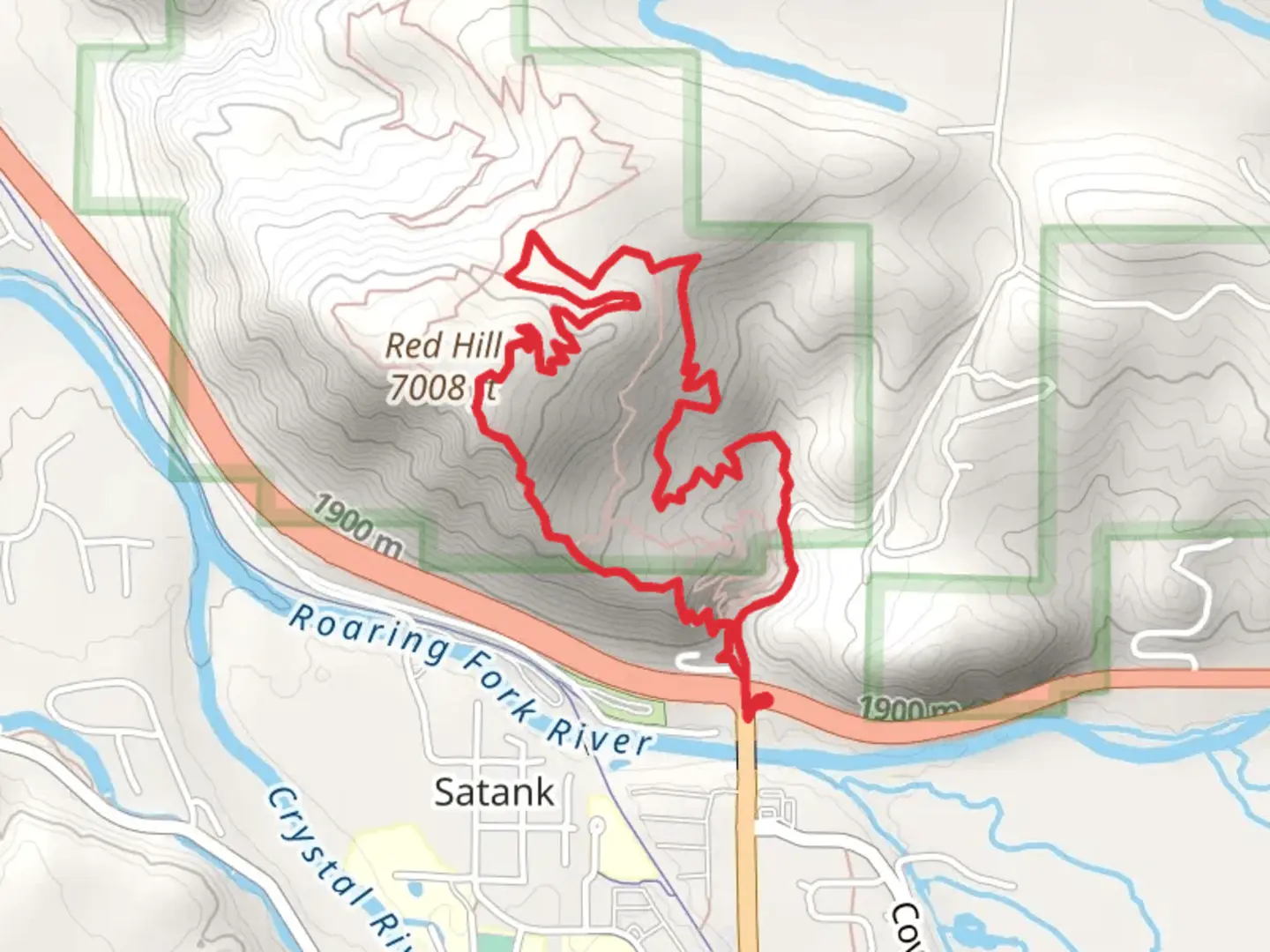 An image depicting the trail Mushroom Rock, Blue Ribbon and Three Gulch Loop Trail and its surrounding area.