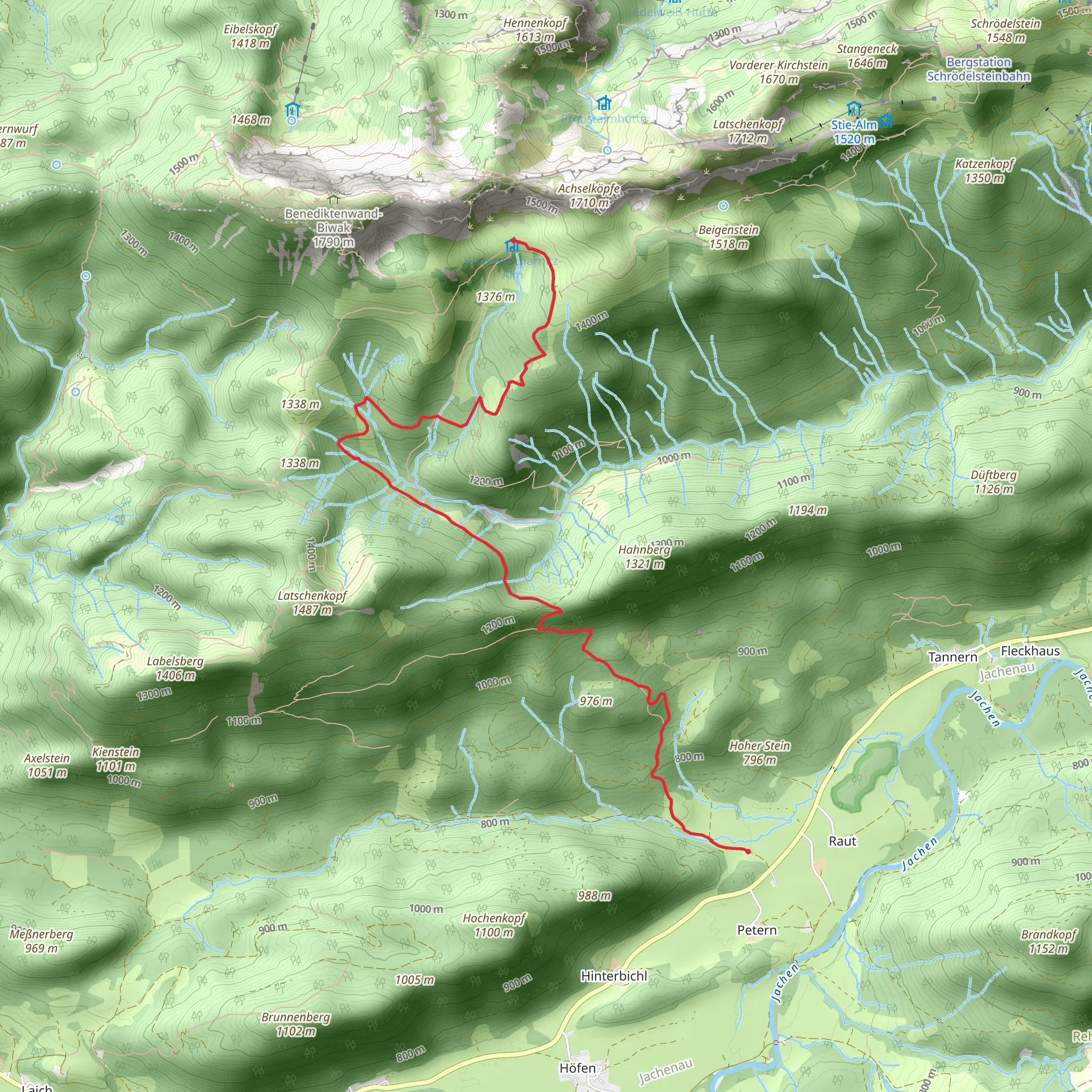Hinterescharnltzalm Walk via Langeneck Sattel mobile static map