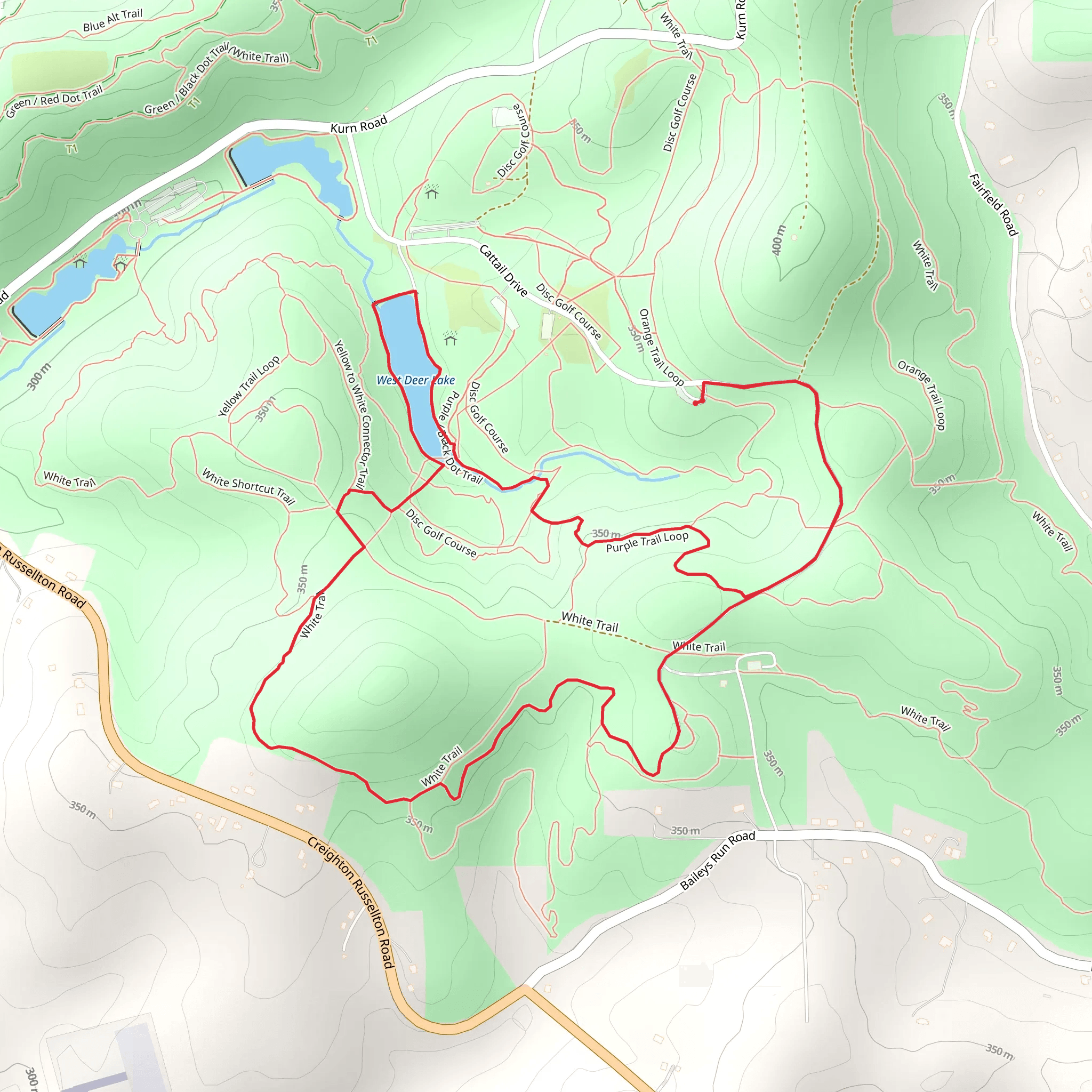 West Deer Lake via Purple and White Trail Loop mobile static map