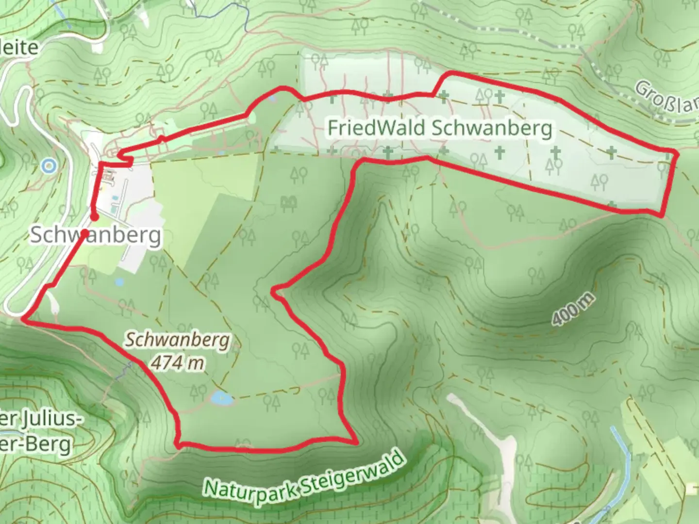 An image depicting the trail Zwerg, Frosch and Traumrunde Schwanberg and its surrounding area.