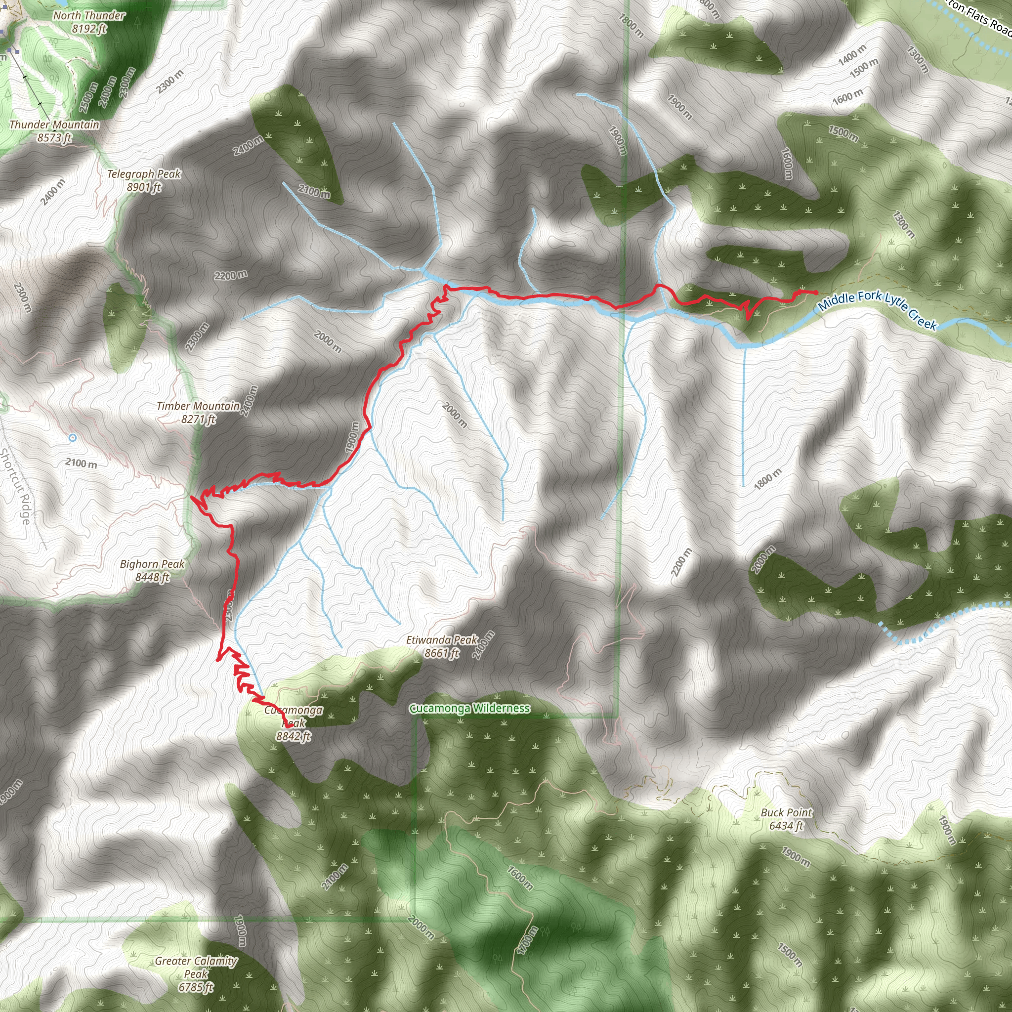 Cucamonga Peak via Middle Fork Trail mobile static map