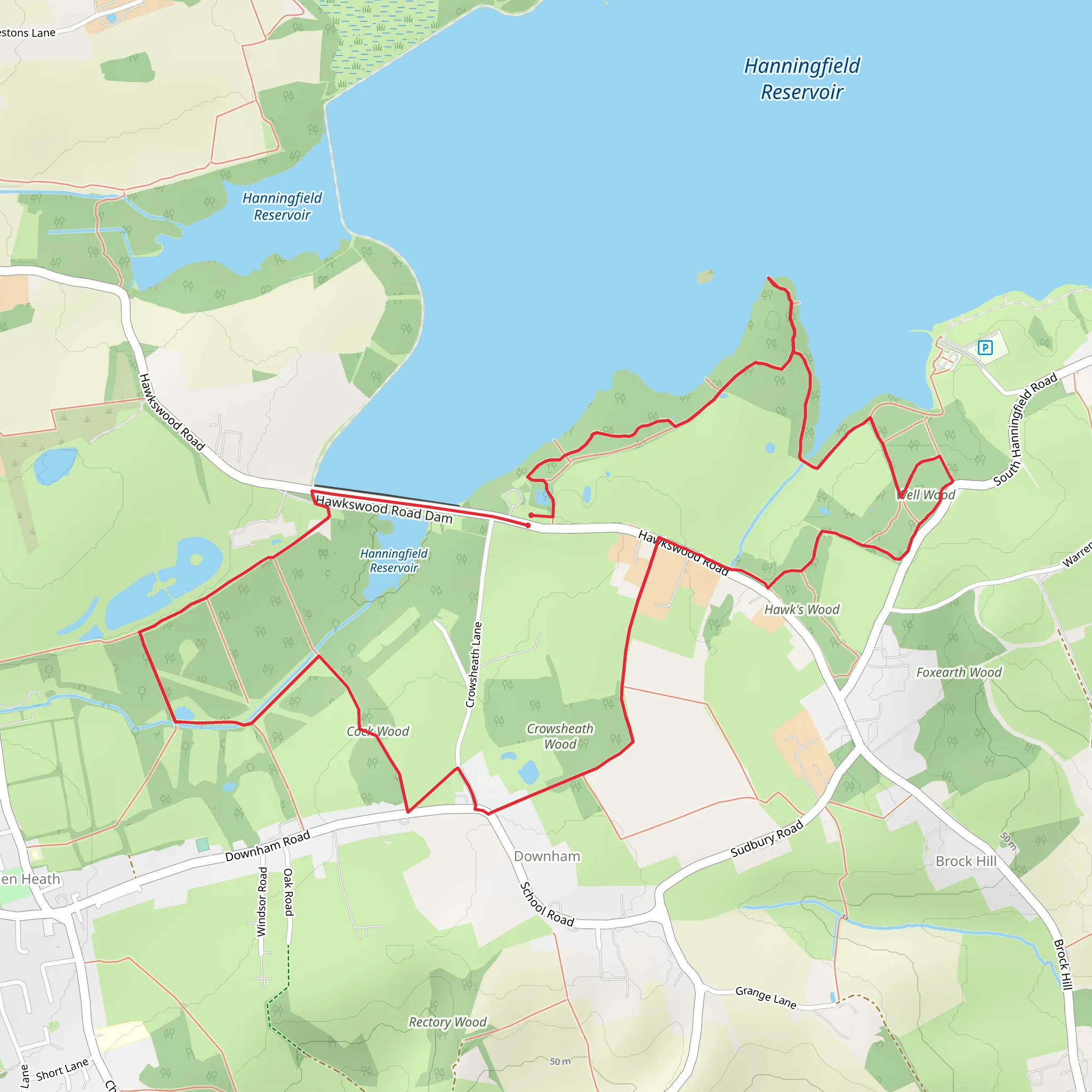 Hanningfield Reservoir and Crowsheath Wood Loop mobile static map