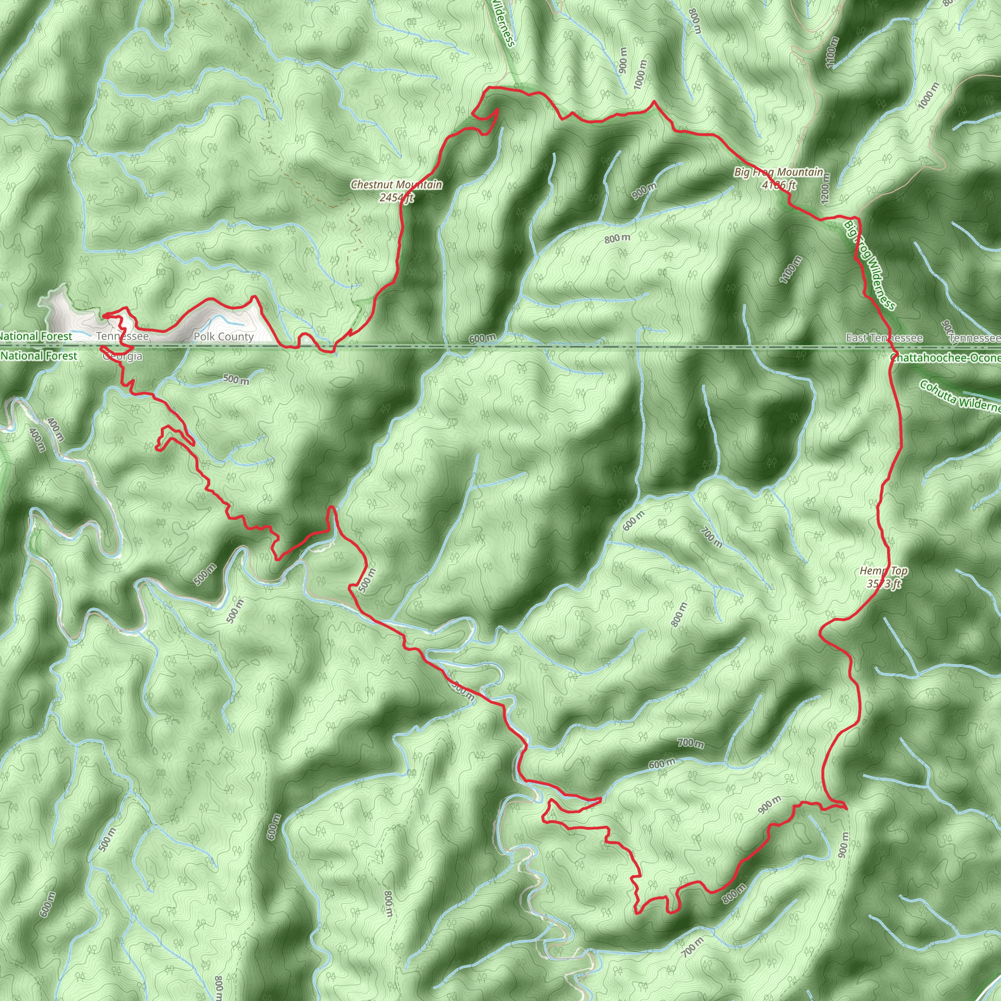 Big Frog Mountain, Hemp Top and Jacks River Loop mobile static map