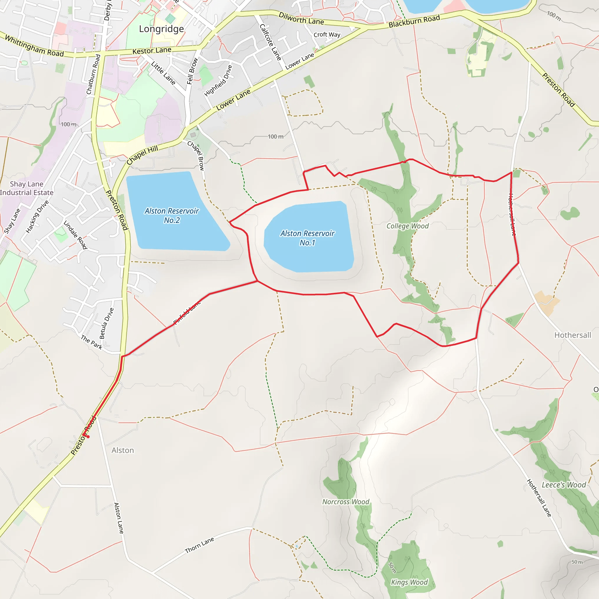 Alston Reservoir and Longridge Park Loop mobile static map