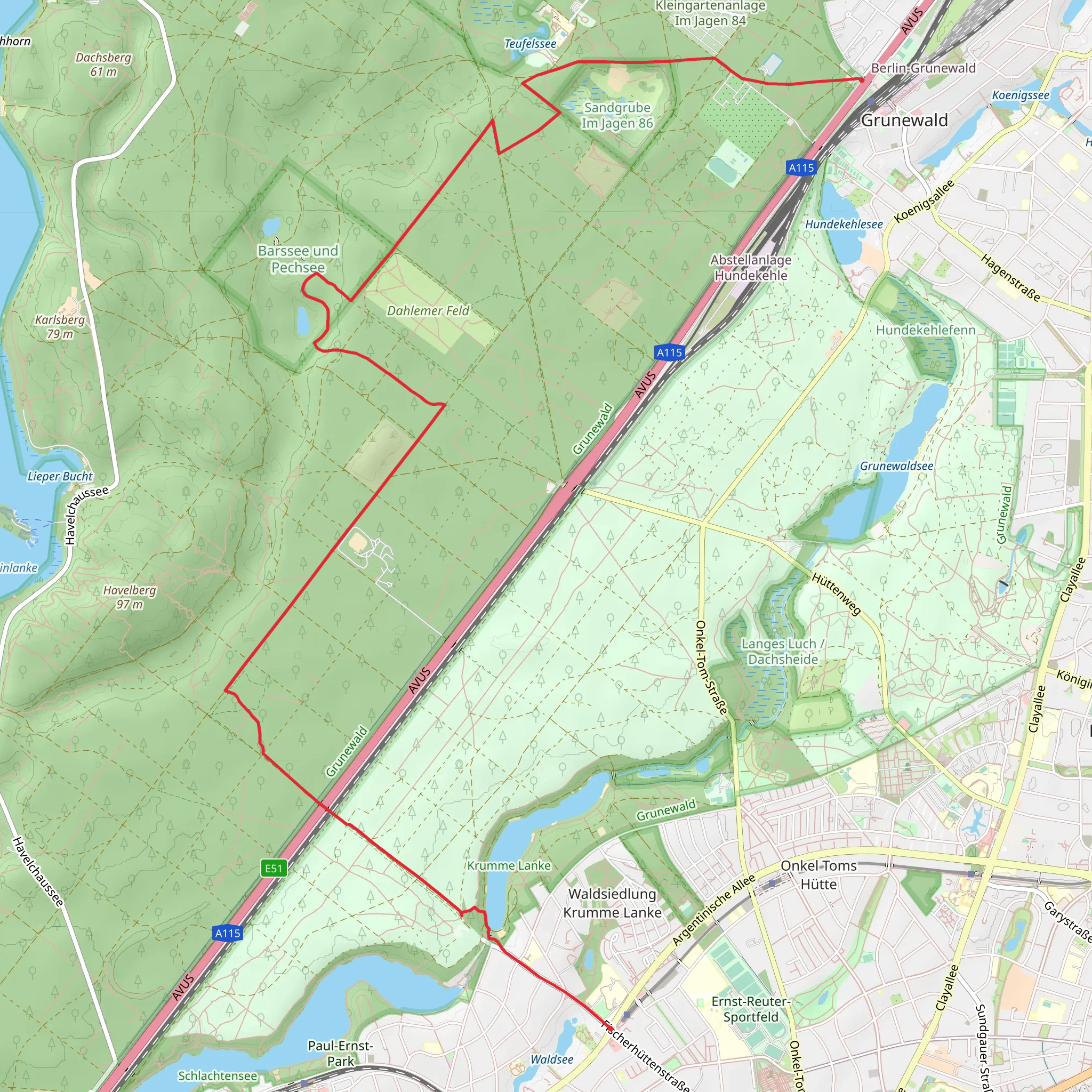 Grunewald to Krumme Lanke Walk mobile static map