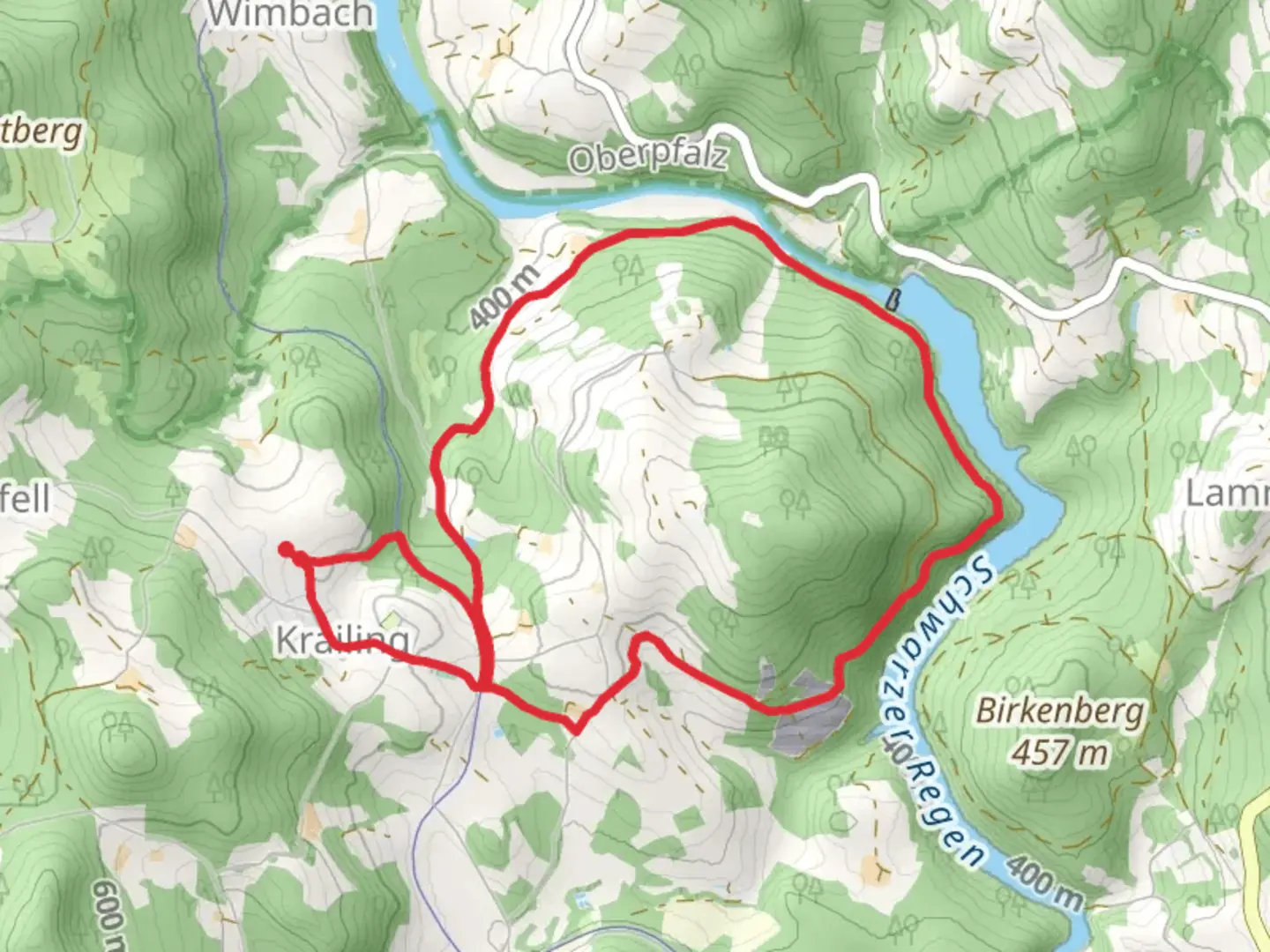 An image depicting the trail Schwarzendorf Loop and its surrounding area.