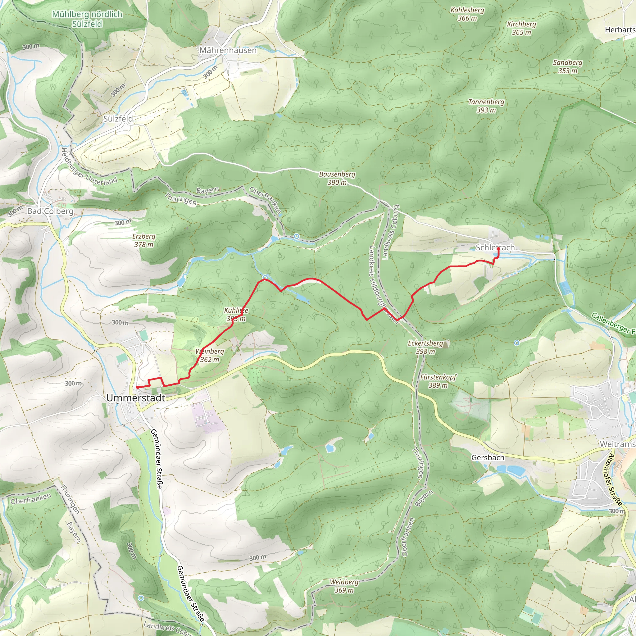 Schlettach to Ummerstadt via Erzberg Weg mobile static map