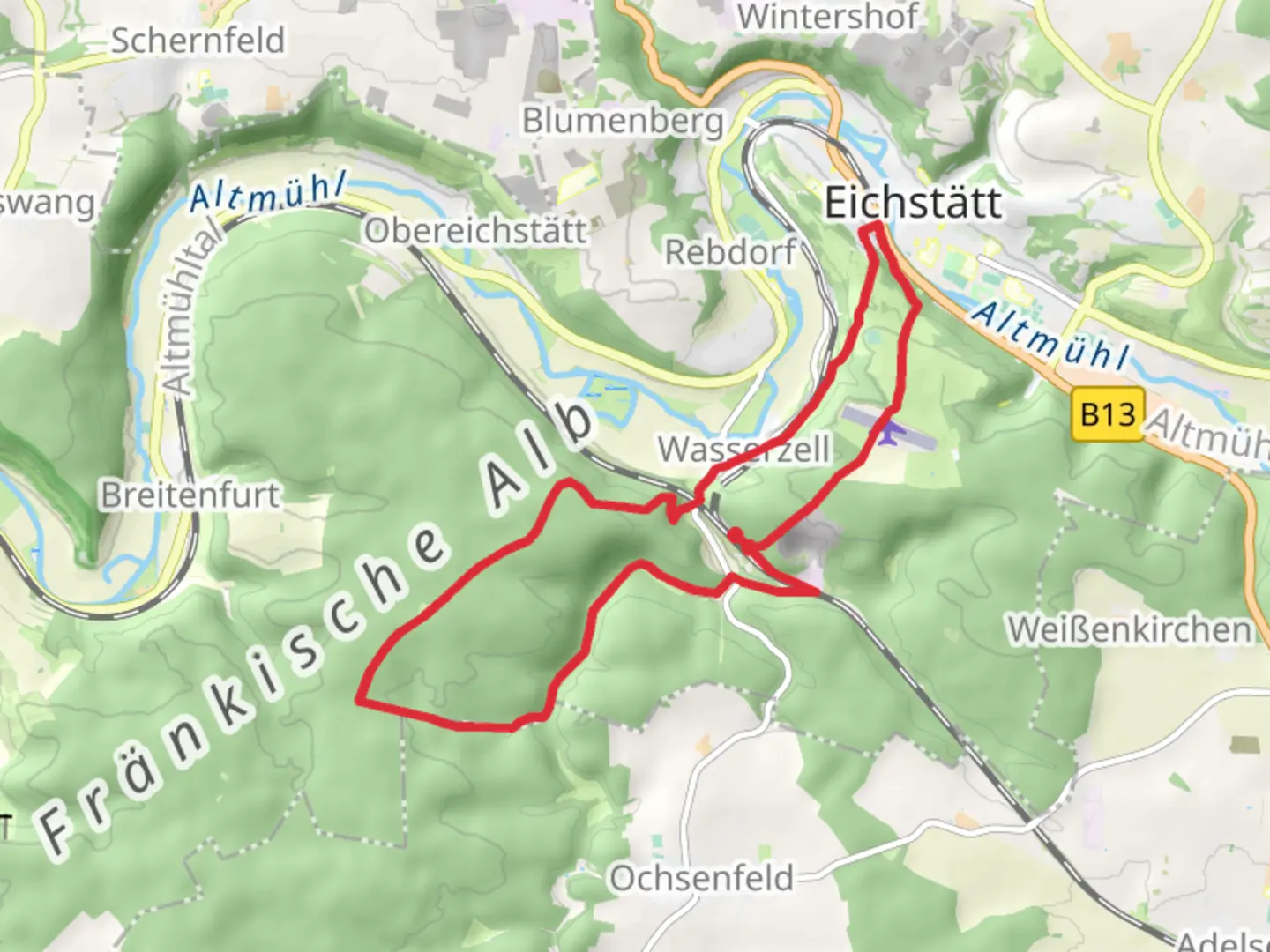 An image depicting the trail Eichstatt Loop and its surrounding area.