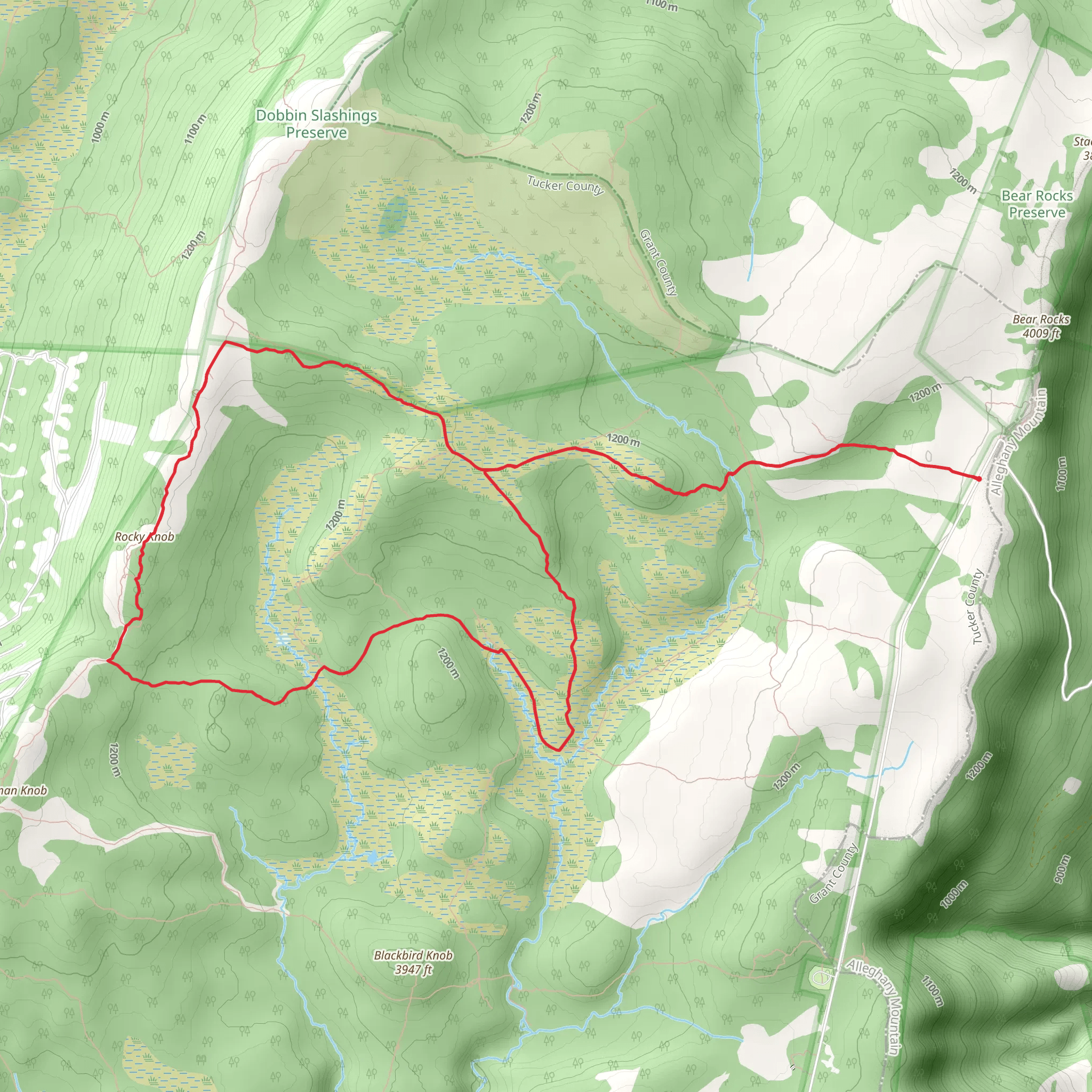 Bear Rocks trail and Dobbin Grade Trail mobile static map