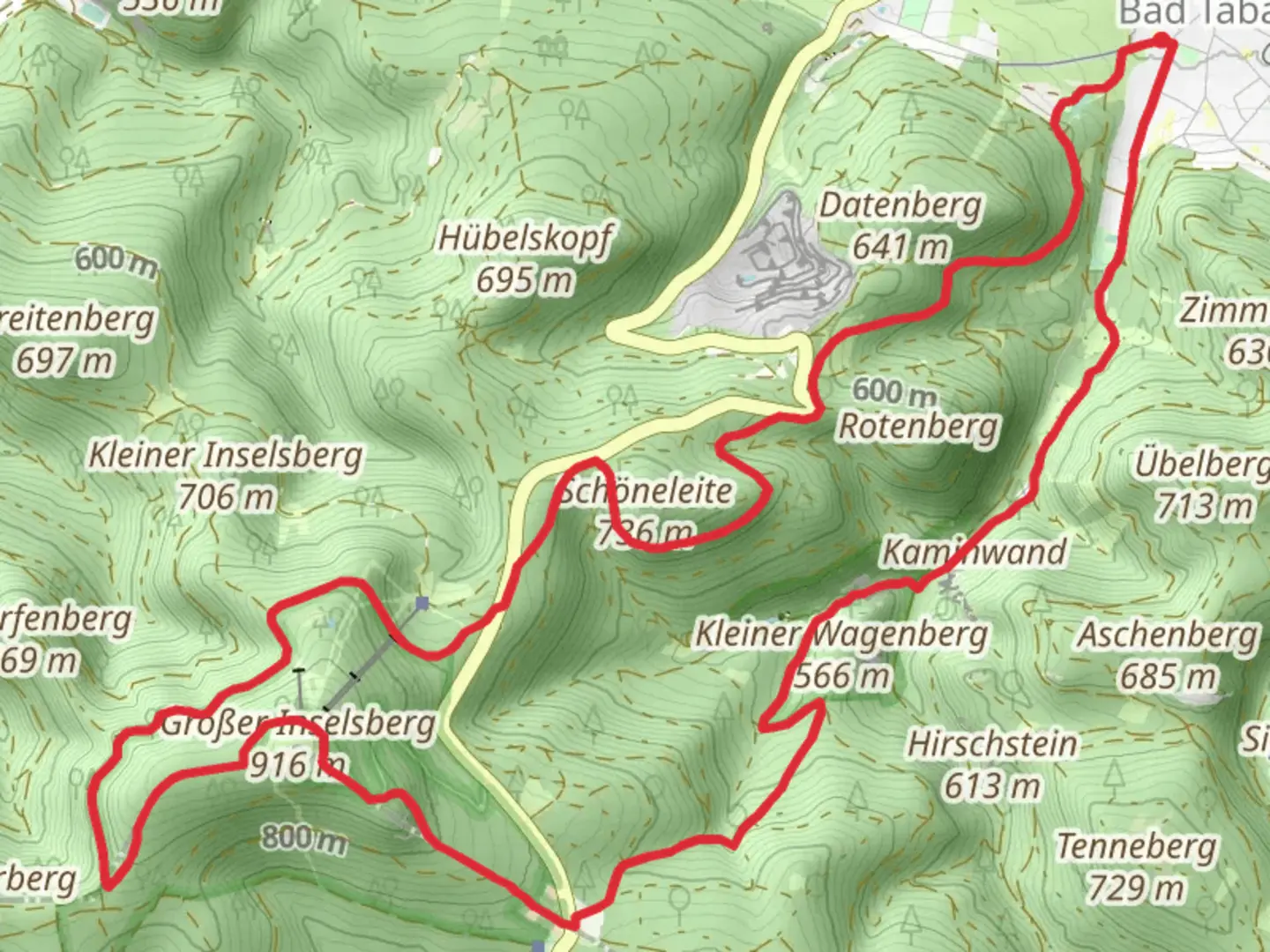 An image depicting the trail Bad Tabaz to Schoneleite Loop and its surrounding area.