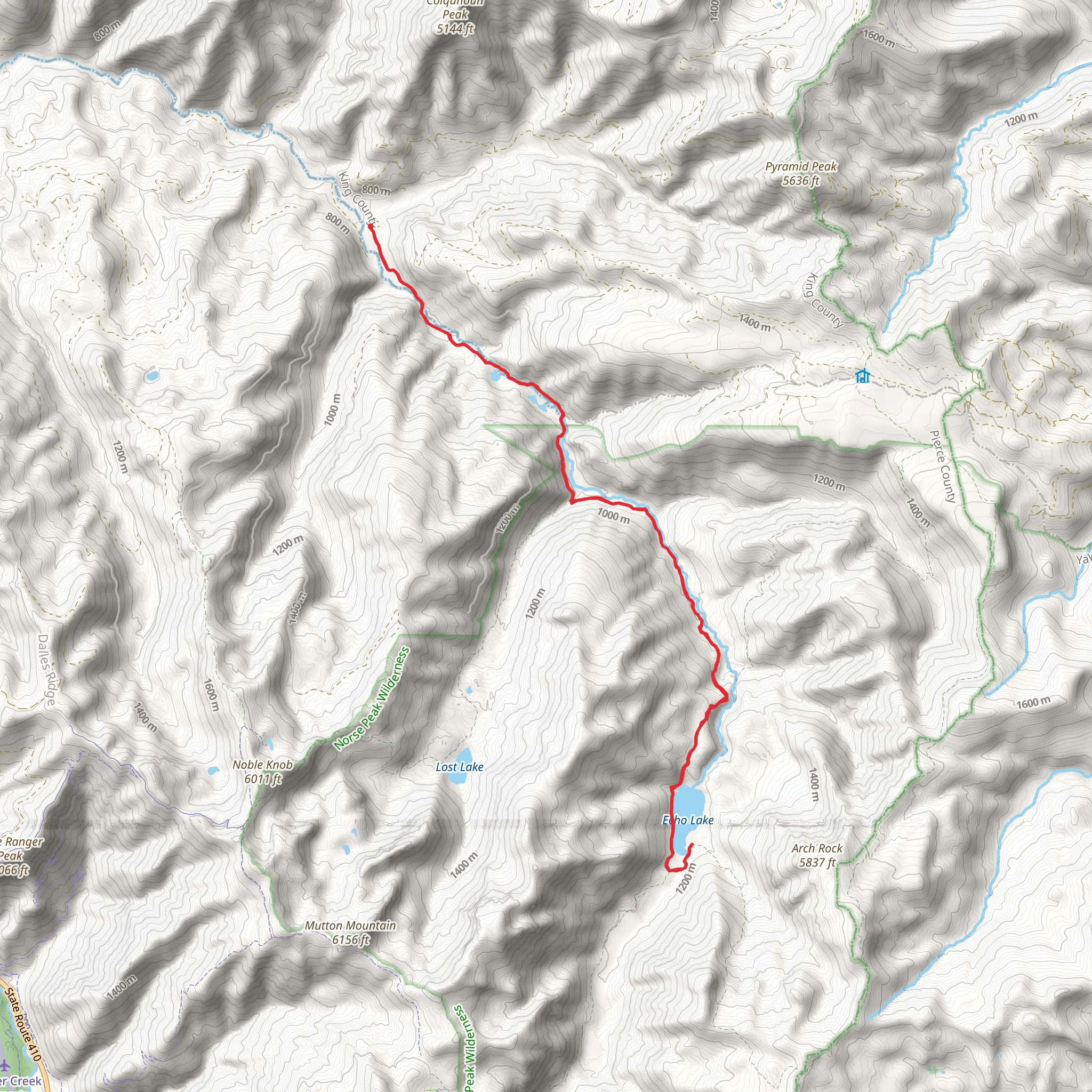 Echo Lake via Greenwater Lakes Trail mobile static map