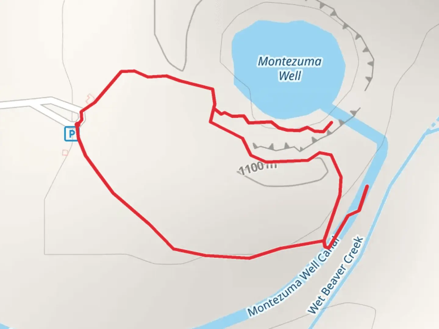 An image depicting the trail Montezuma Well and Montezuma Well Canal Loop and its surrounding area.