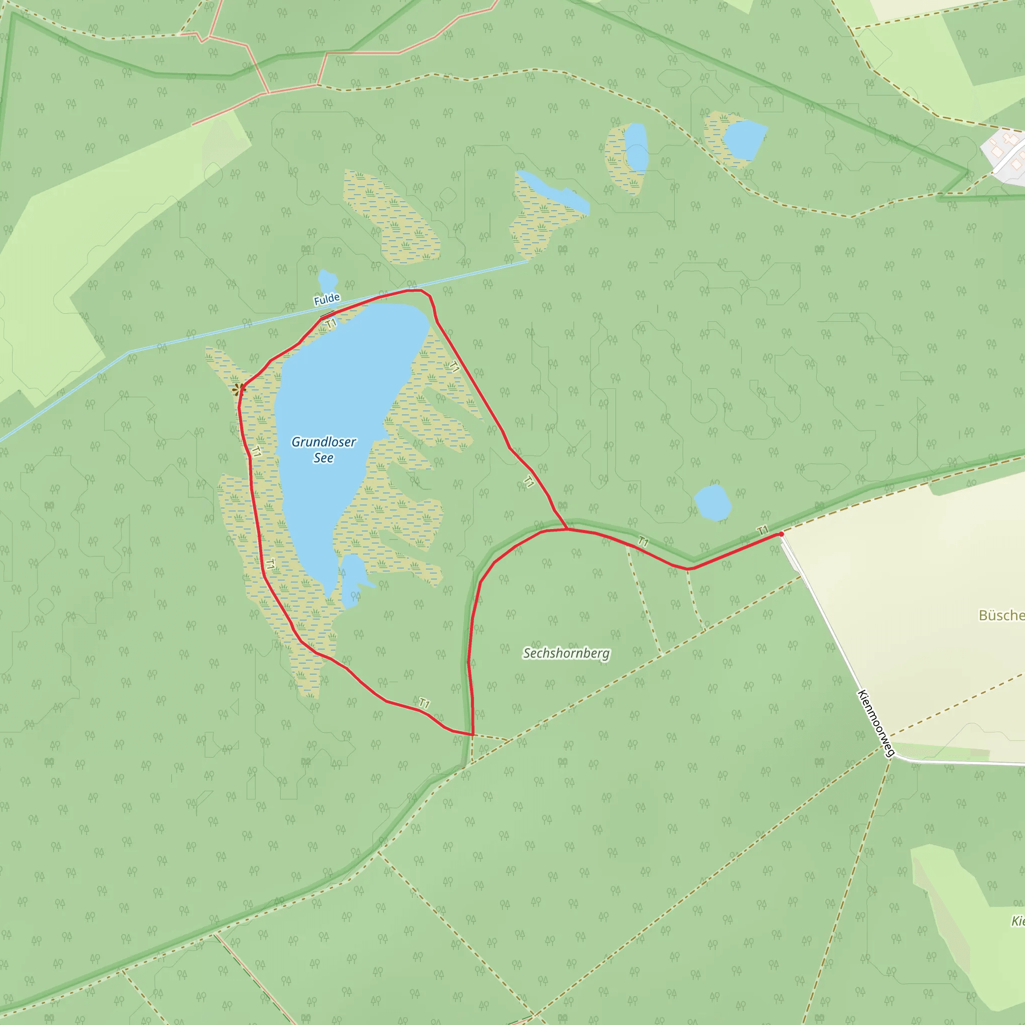 Grundloser See Loop via Moorerlebnispfad Grundloses Moor mobile static map