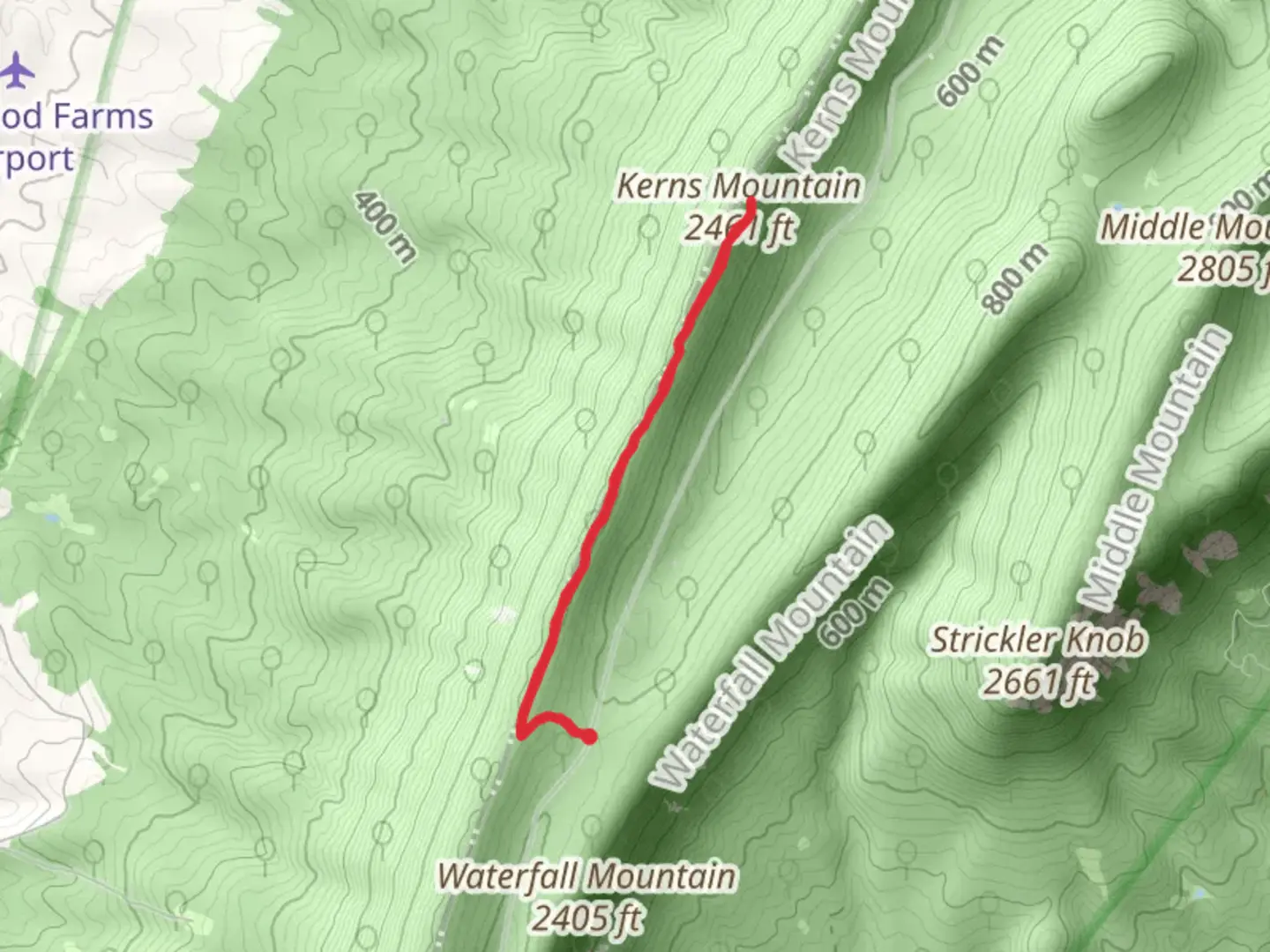 An image depicting the trail Kerns Mountain via Massanutten Trail and its surrounding area.