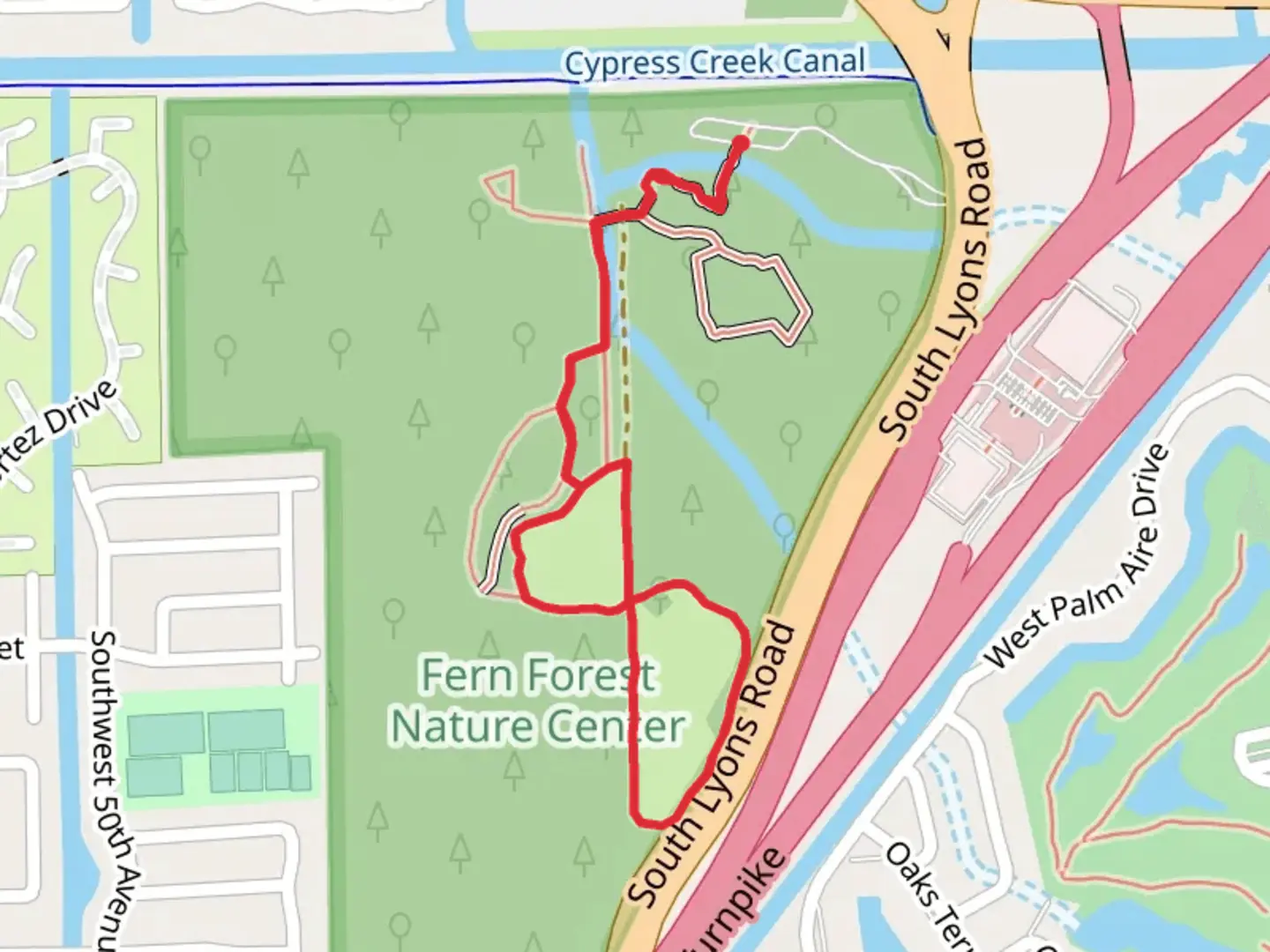 An image depicting the trail Fern Forest Nature Center Loop and its surrounding area.