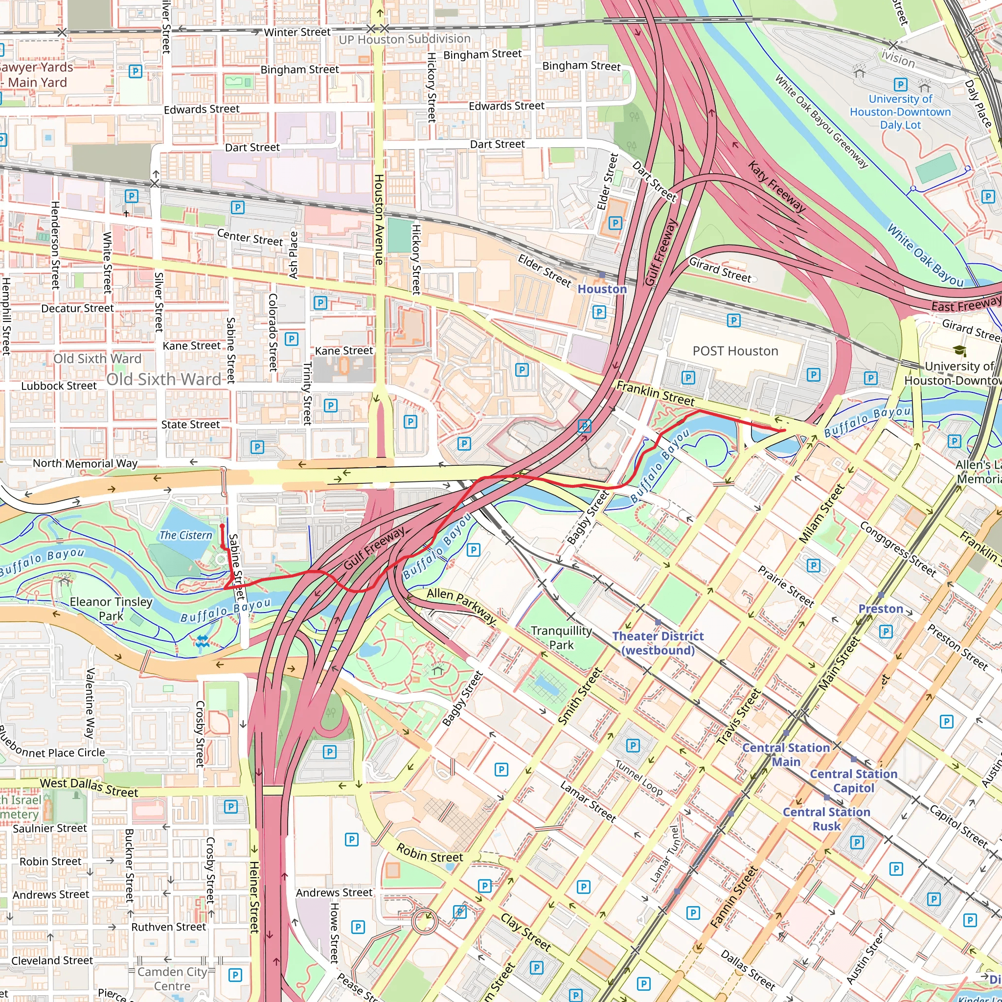 Walk along Buffalo Bayou mobile static map
