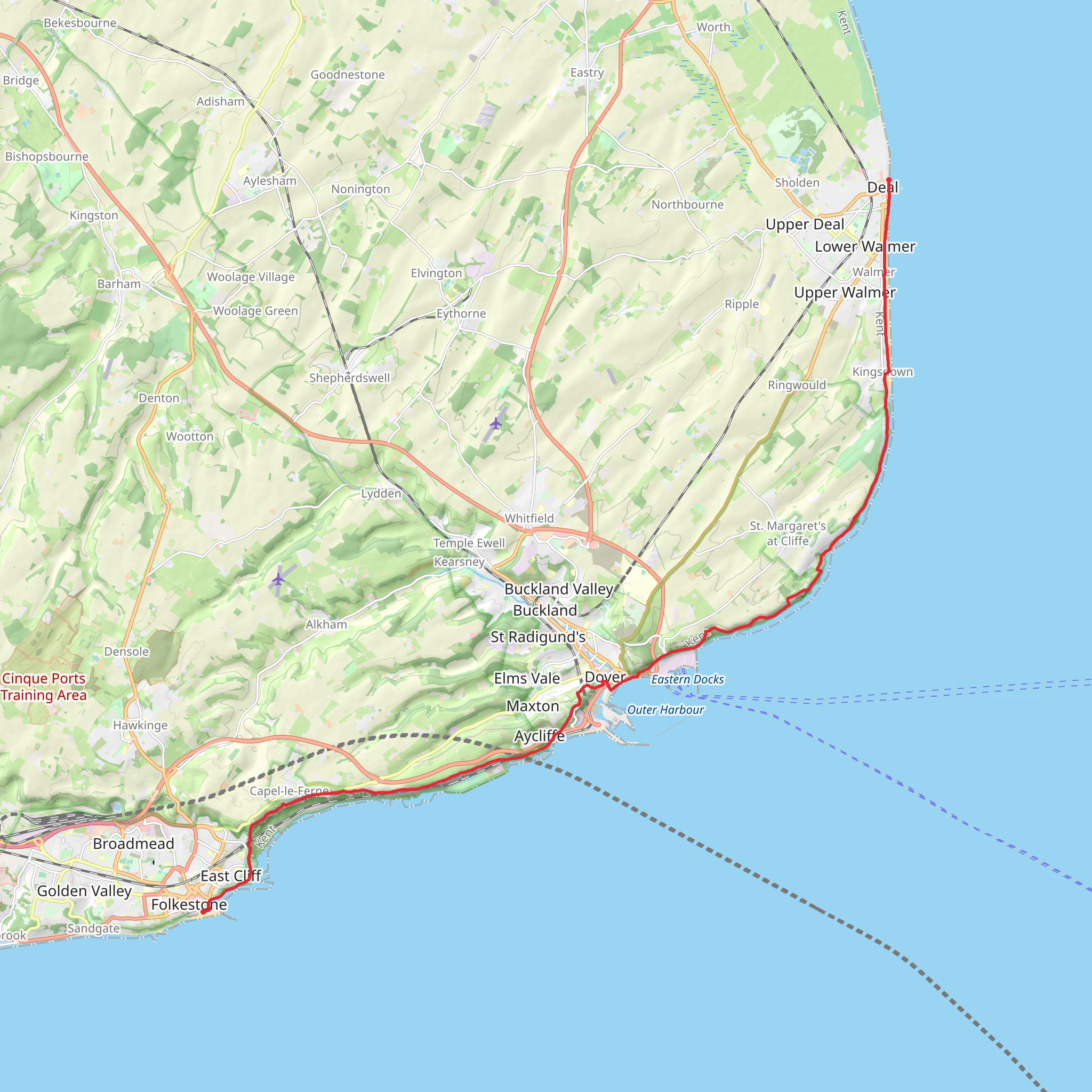 Folkestone to Deal Walk in Kent mobile static map