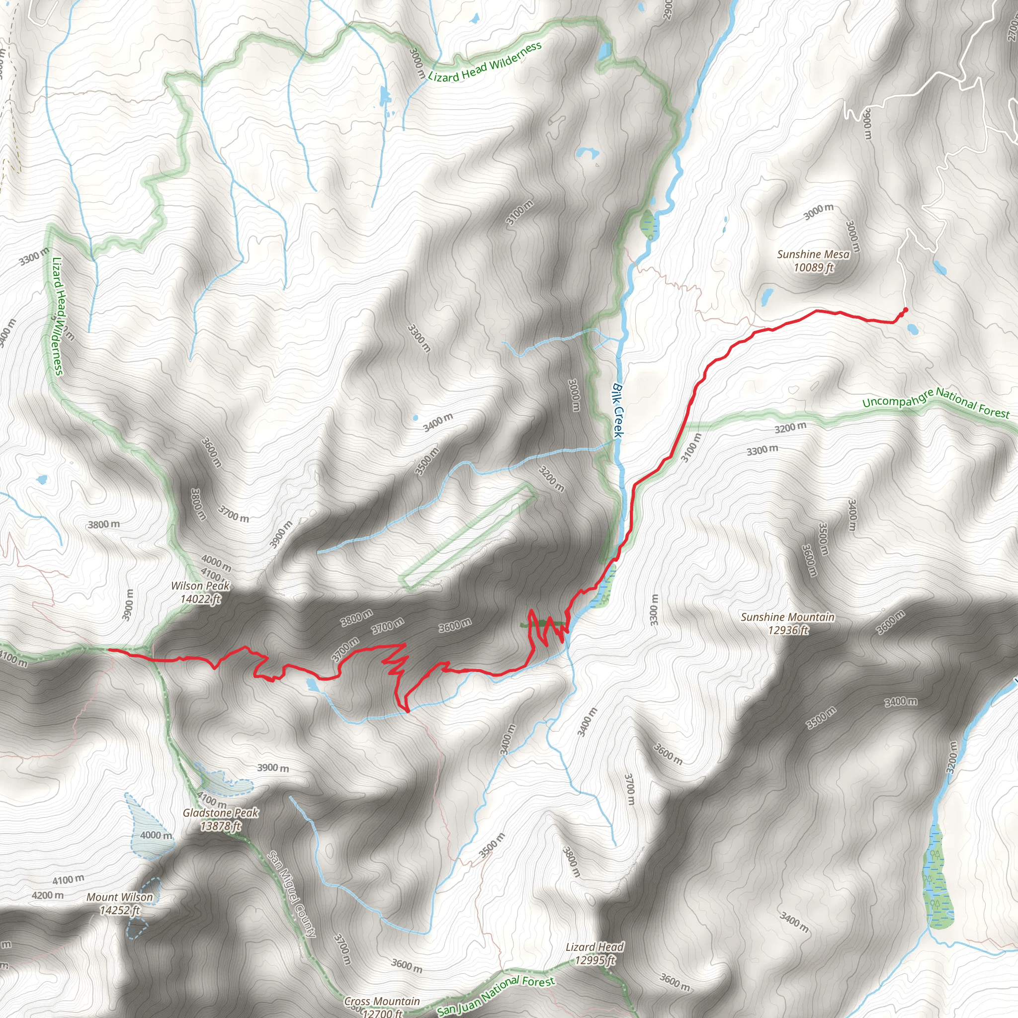 Rock of Ages Connection Trail via Wilson Mesa Trail mobile static map