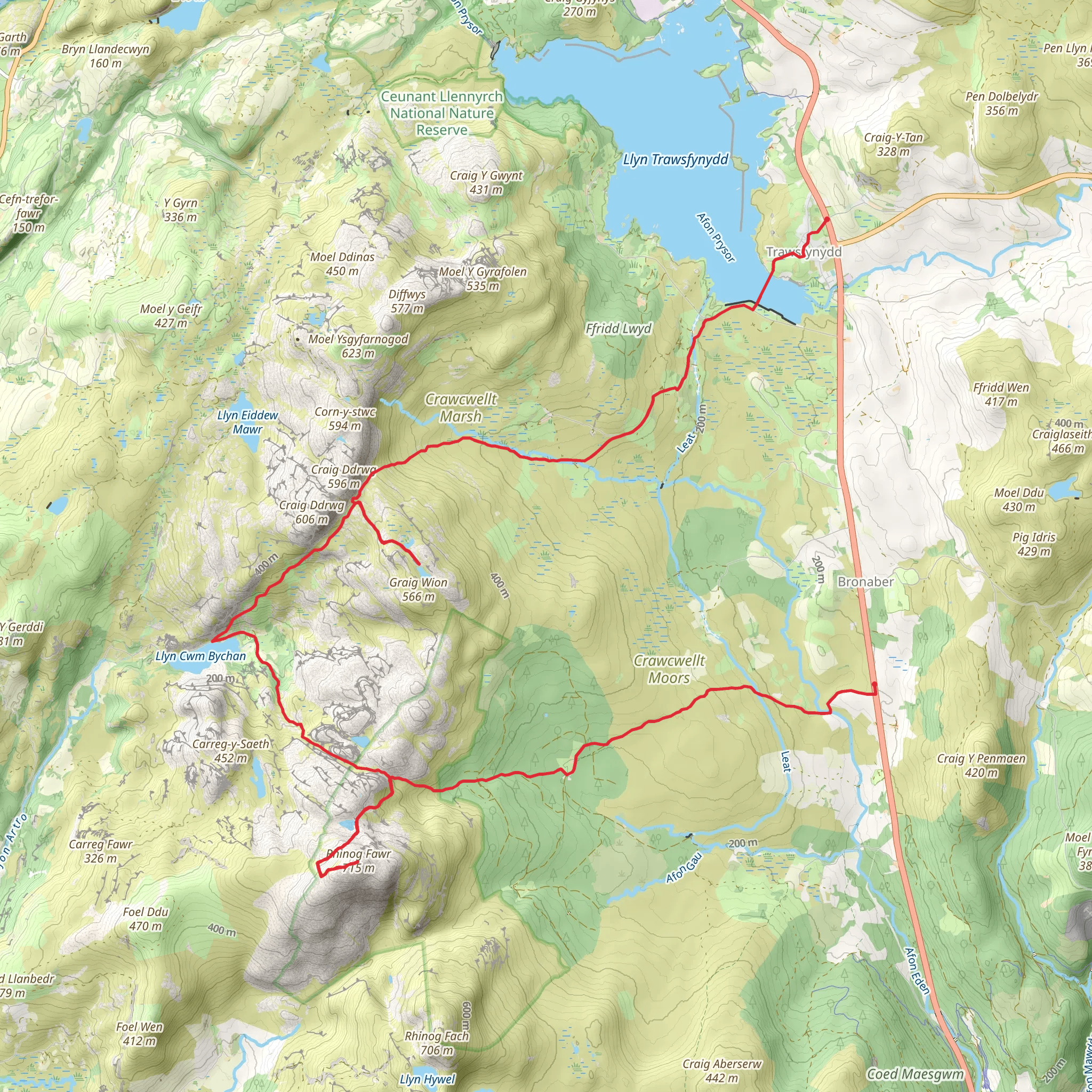 Rhinog Fawr and nearby Tarns mobile static map