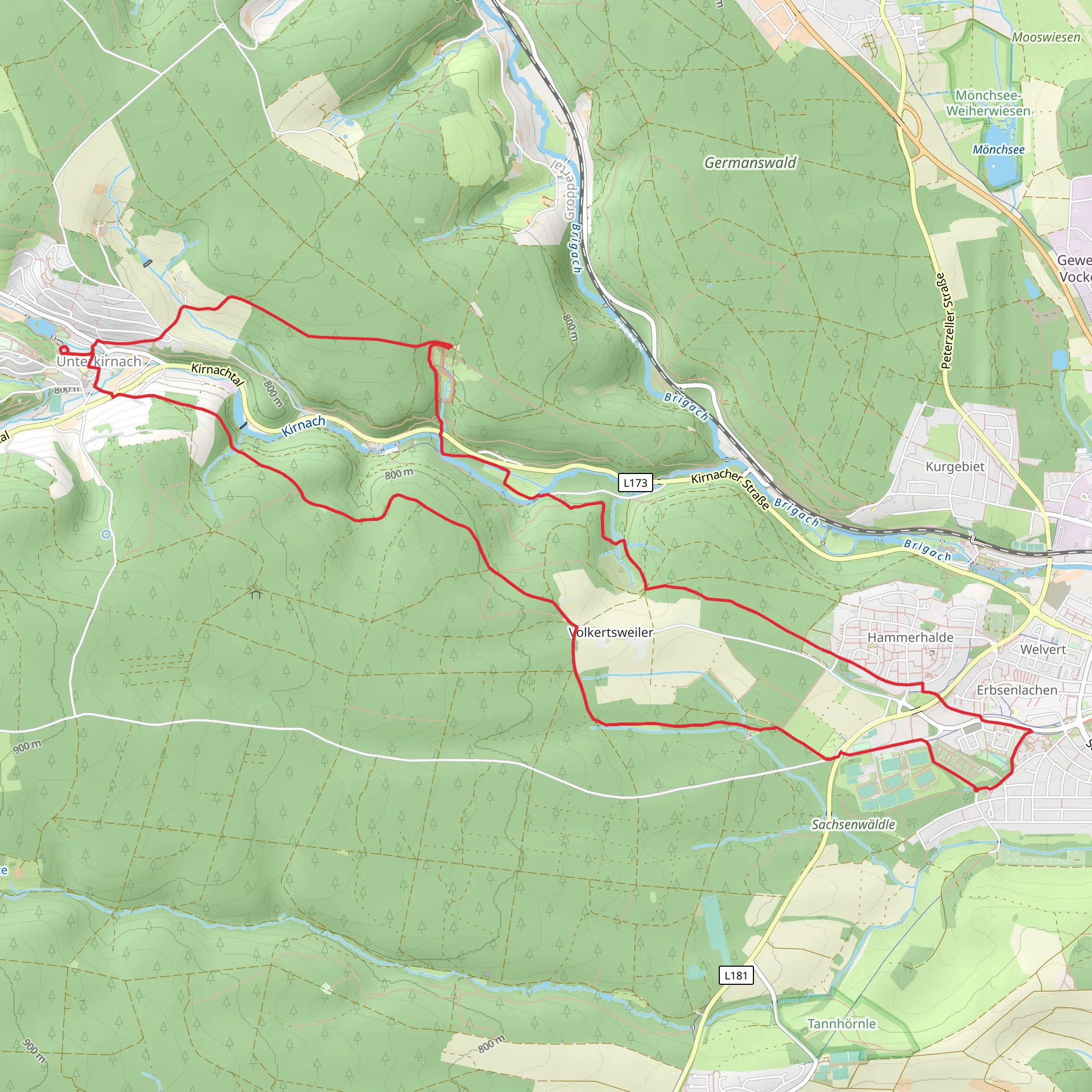 Villingen and Unterkirnach Loop via Kirnach mobile static map