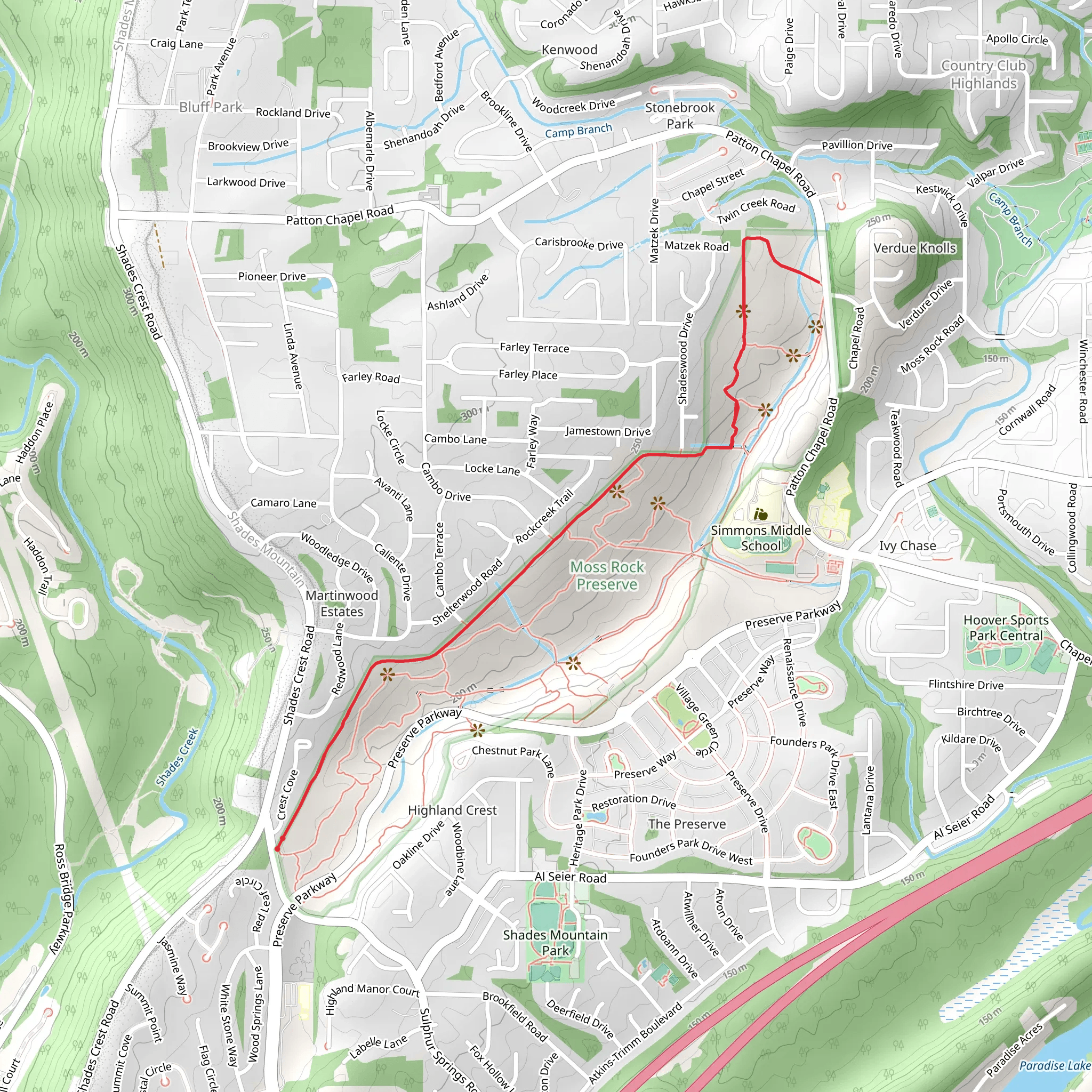 Moss Rock Preserve Powerline and Orange Trail mobile static map