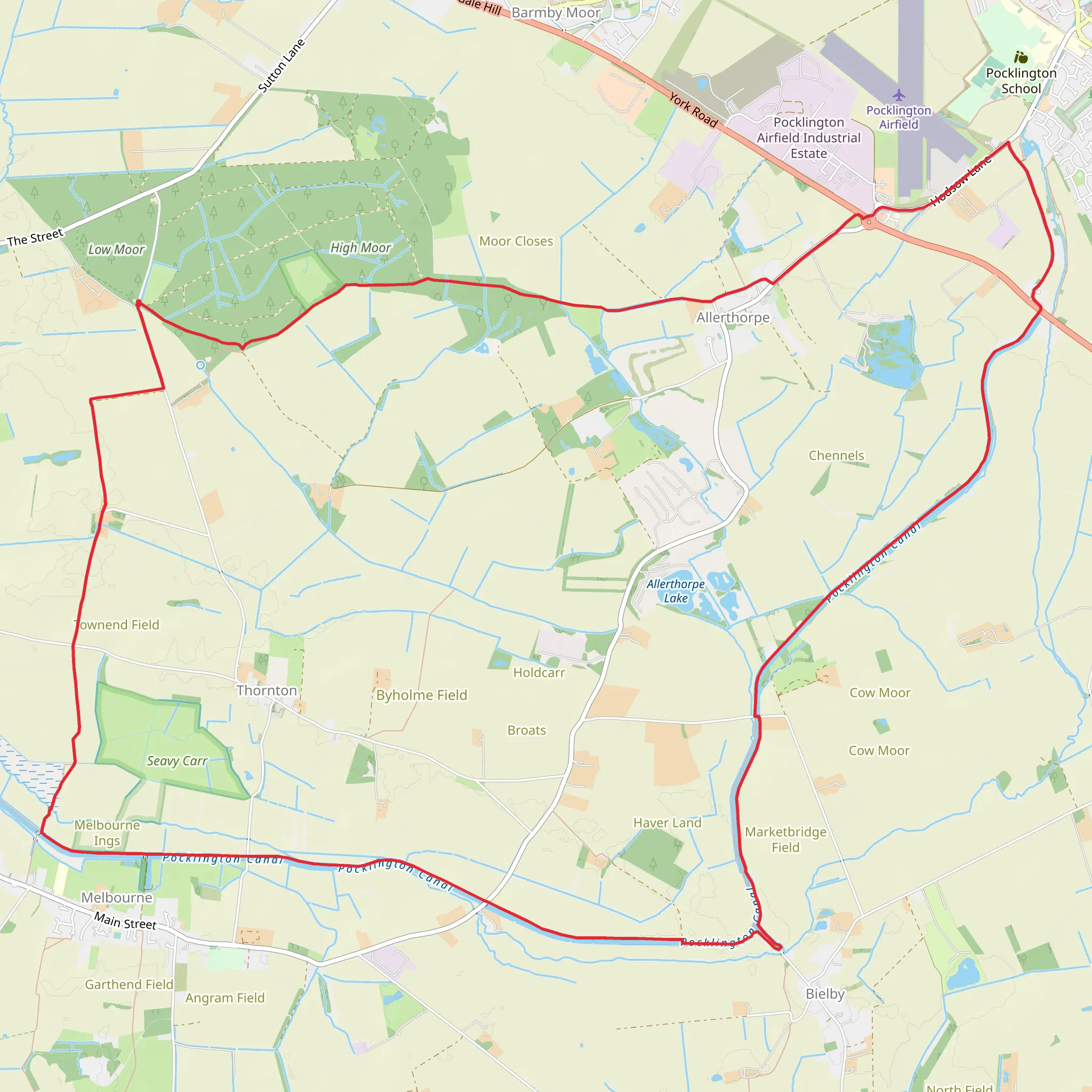 Pocklington Canal from Allerthorpe Wood mobile static map
