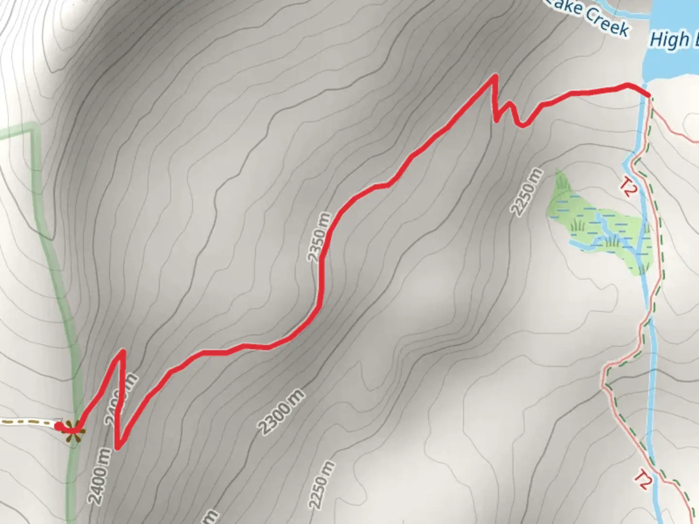 An image depicting the trail High Lake via Skyline Trail and its surrounding area.