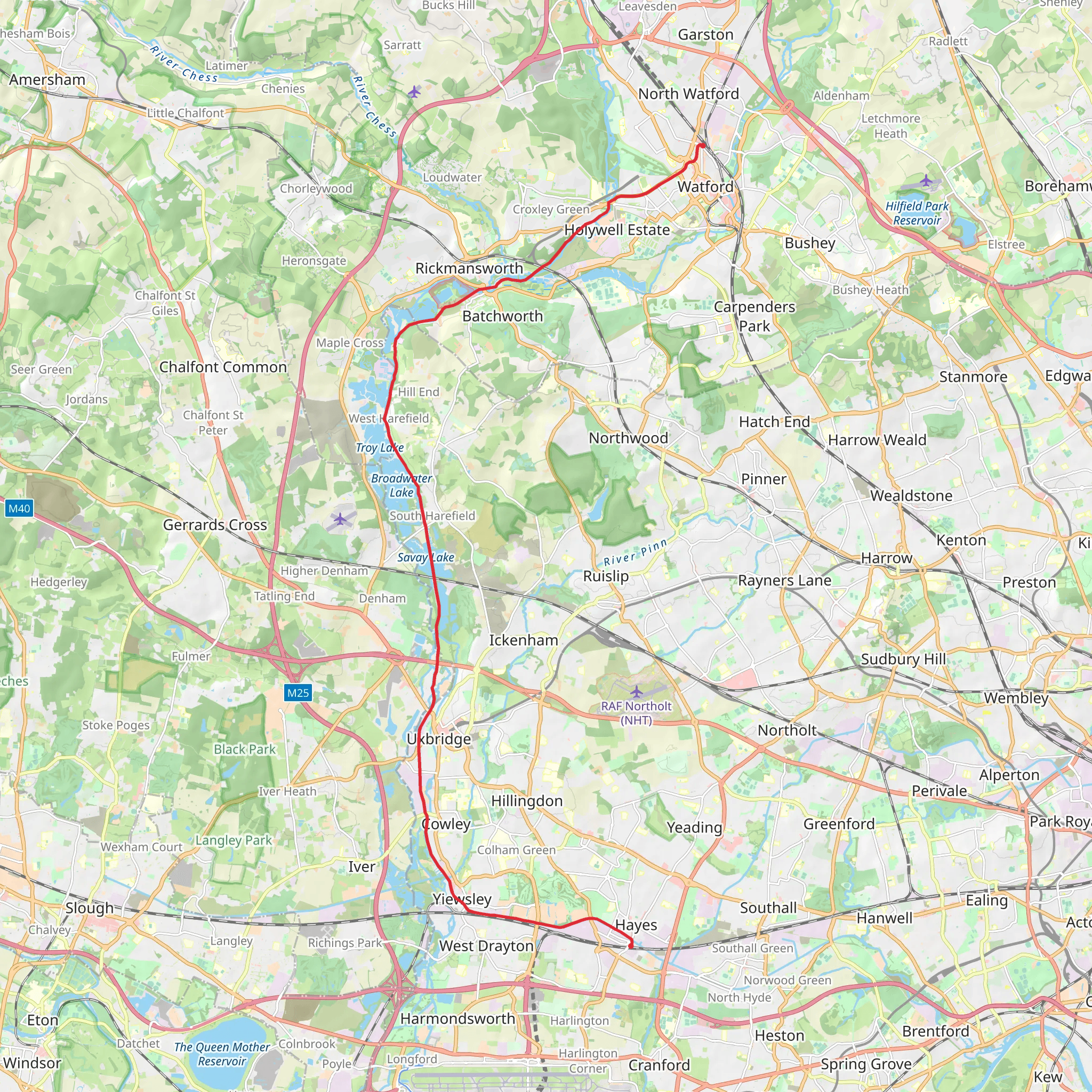 Watford to Hayes Walk mobile static map