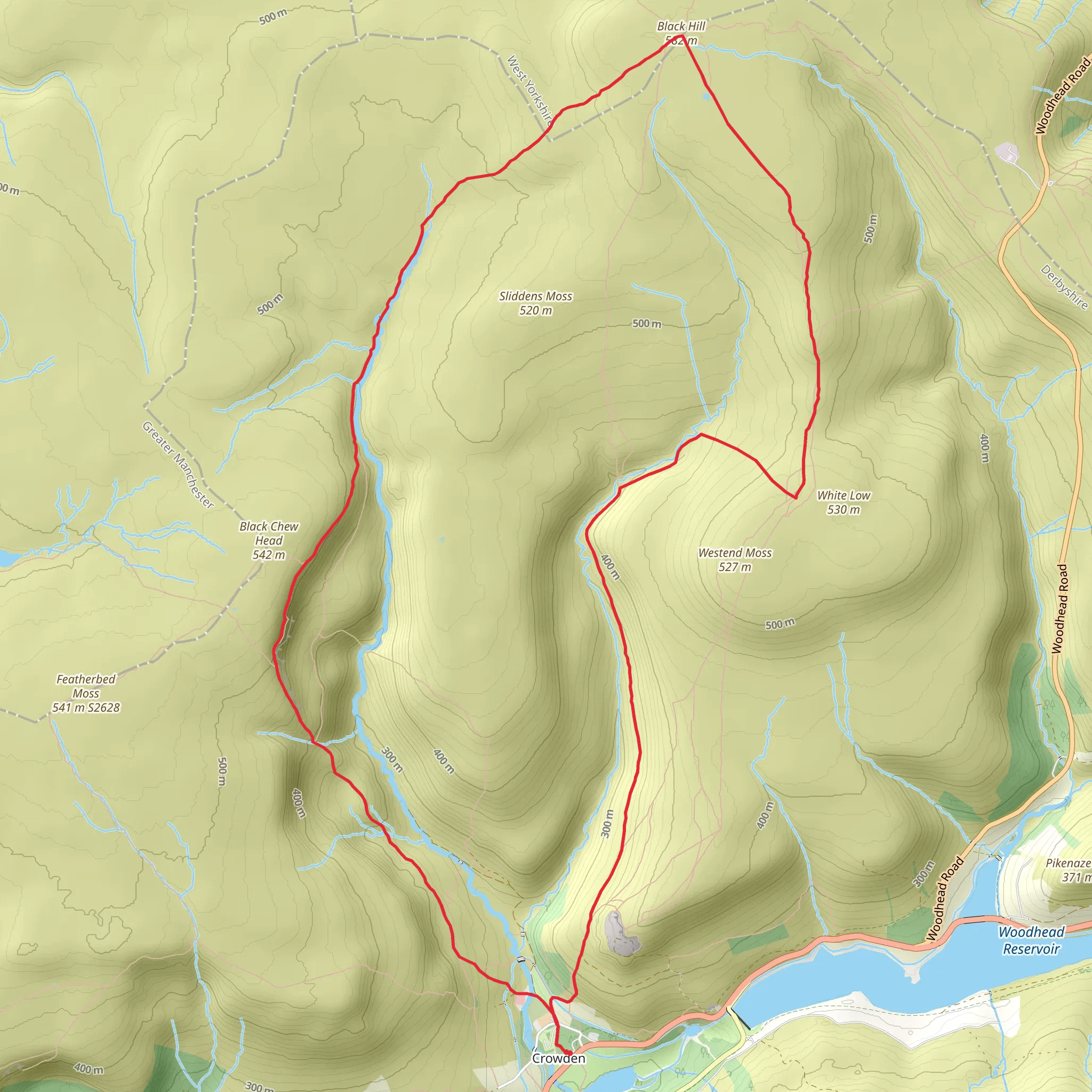Black Hill and Laddow Rocks from Crowden mobile static map