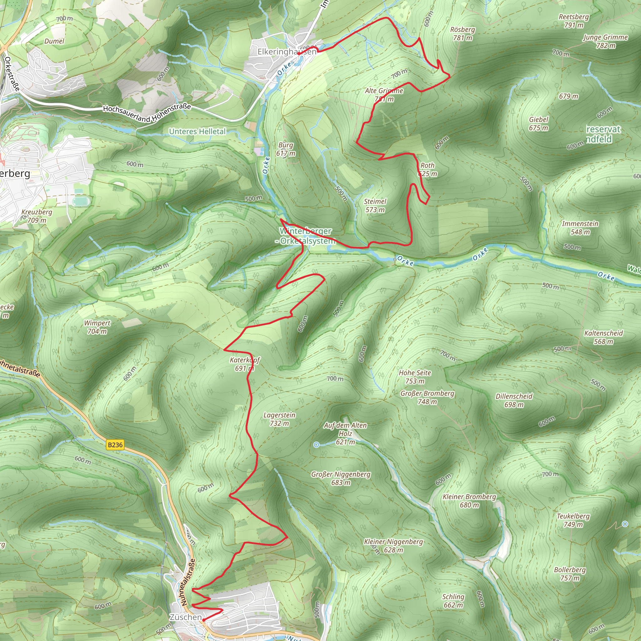 Elkeringhausen to Züschen via Winterberger Hochtour mobile static map