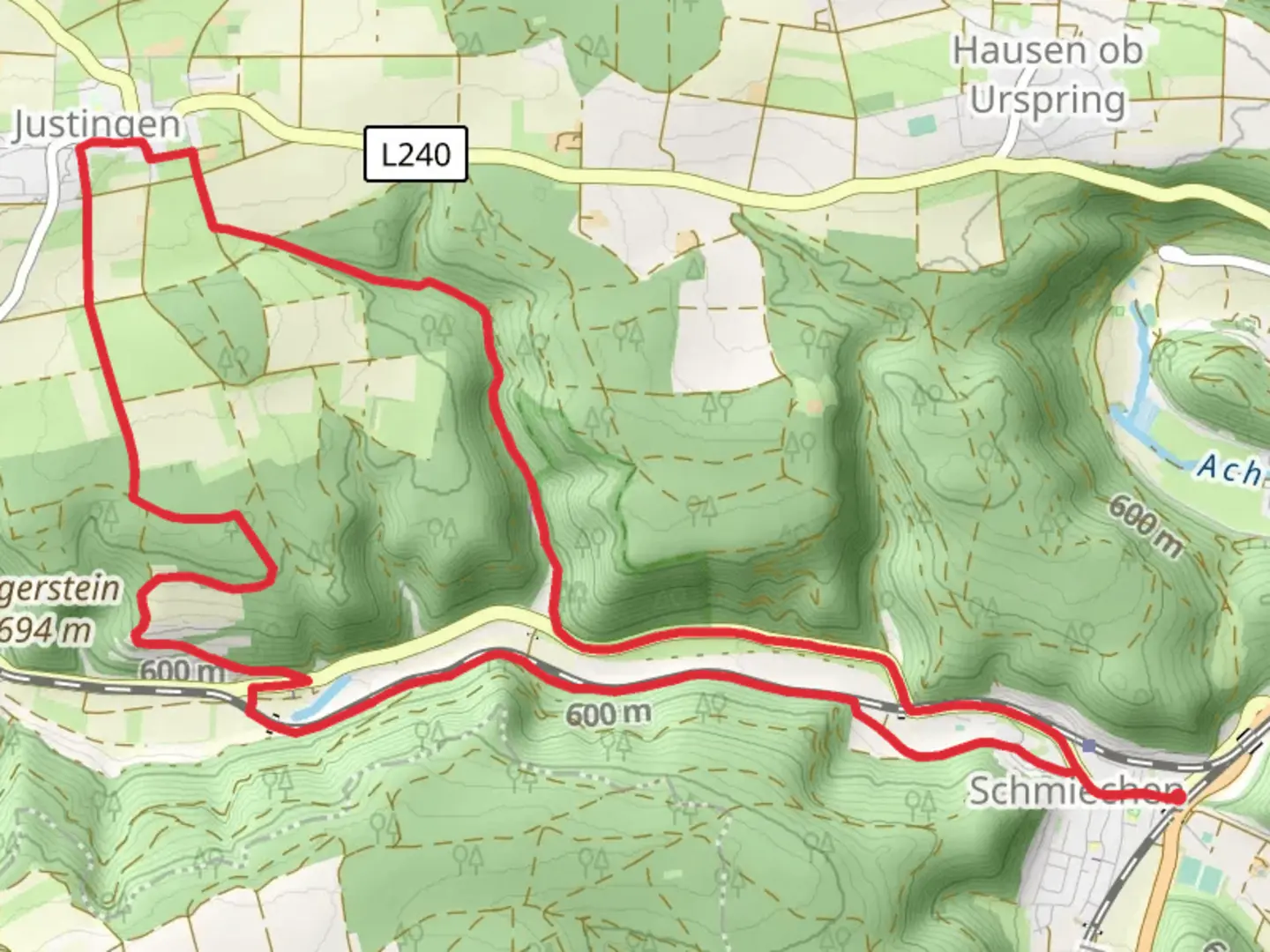 An image depicting the trail Schmiechen Loop and its surrounding area.