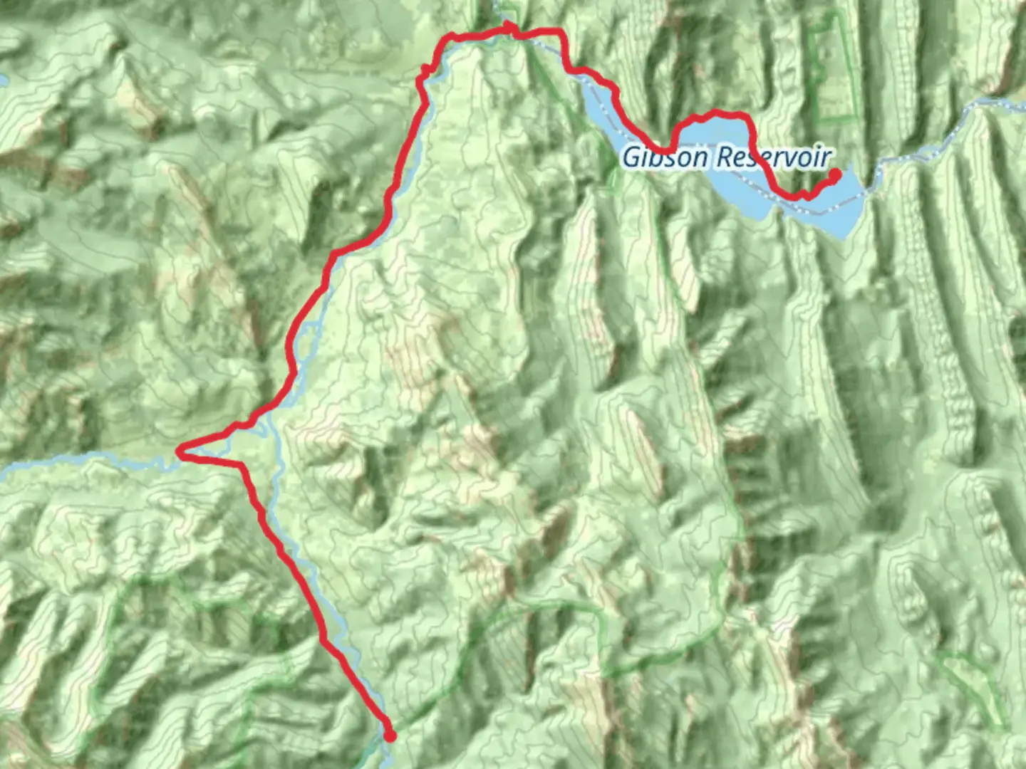 An image depicting the trail Continental Divide Trail, South Fork Sun and Gibson Reservoir and its surrounding area.