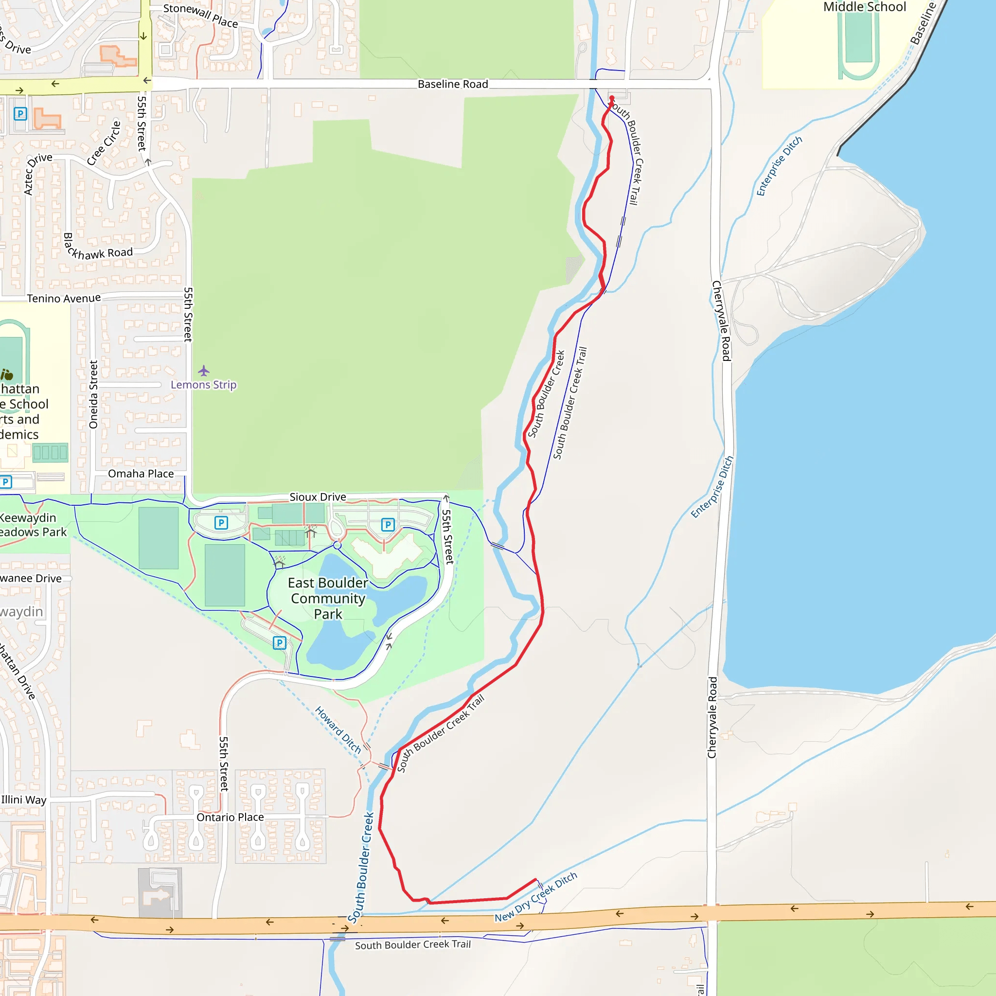 Baseline Reservoir - South Boulder Creek Trail mobile static map