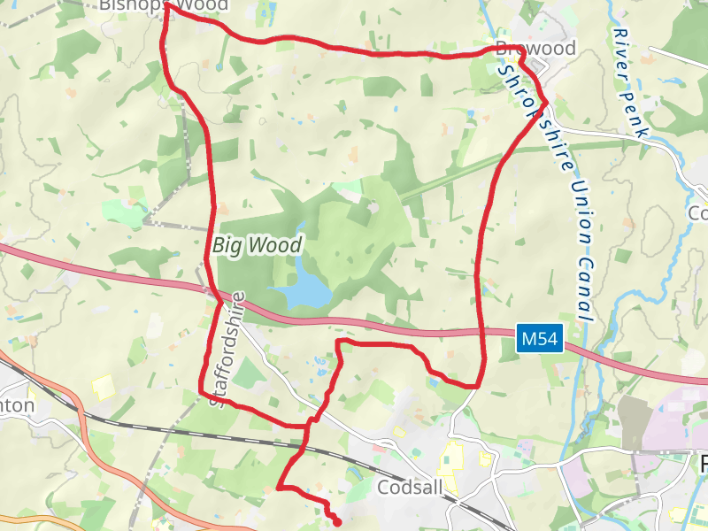 Harriot's Hayes, Bishop's Wood and Brewood Loop Walk mobile static map