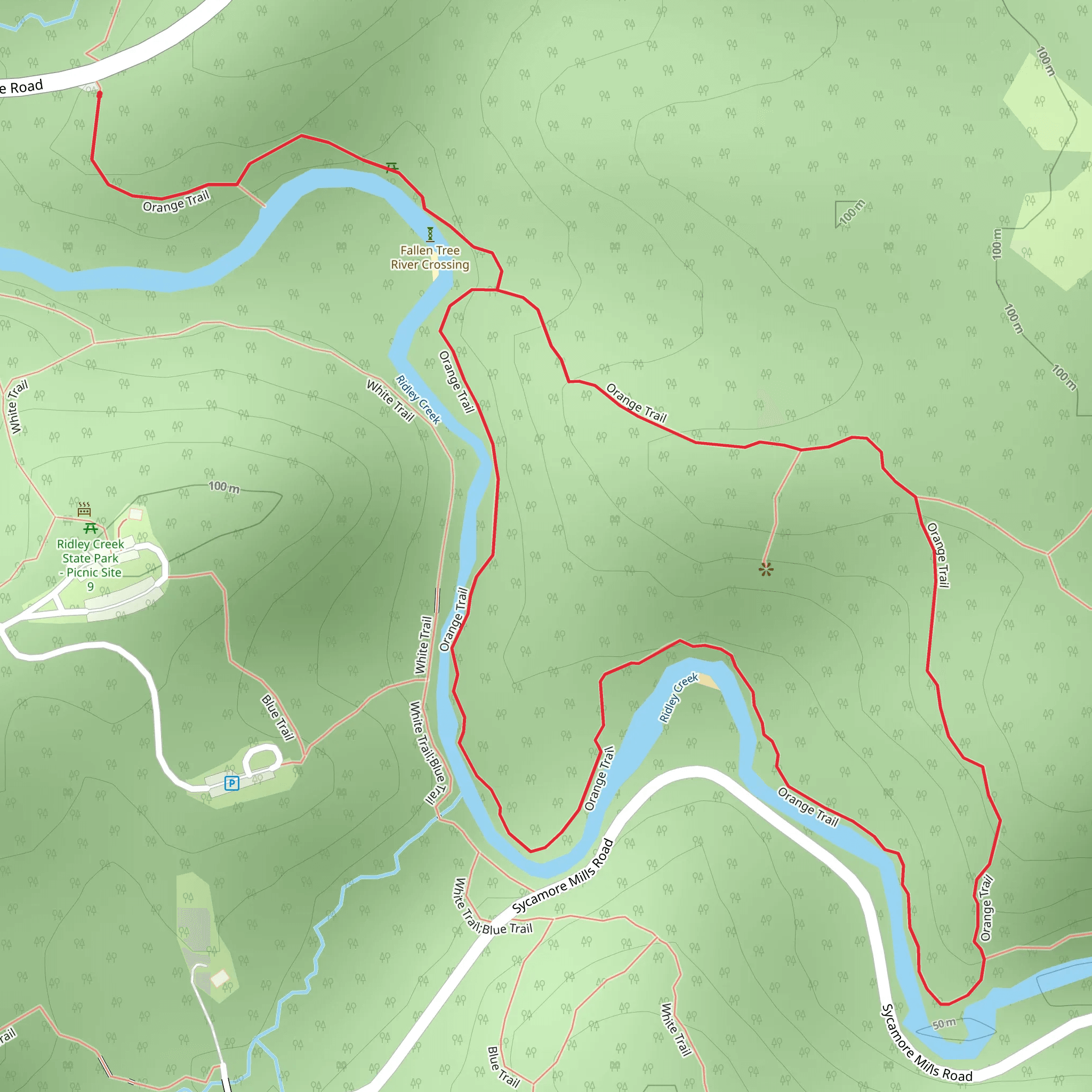Ridley Creek Loop via Orange Trail mobile static map