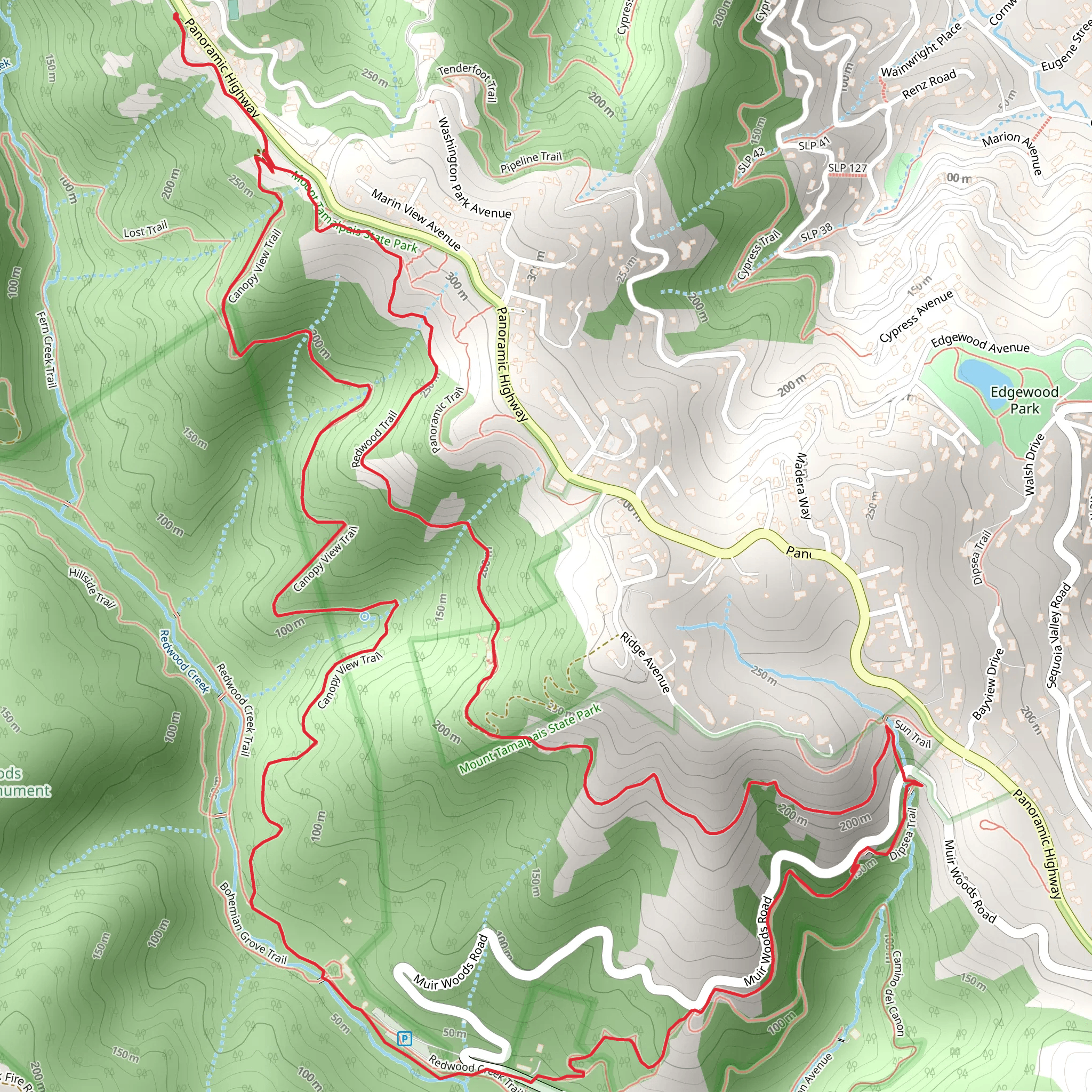 Canopy View to Dipsea Trail and Sun Loop Trail mobile static map