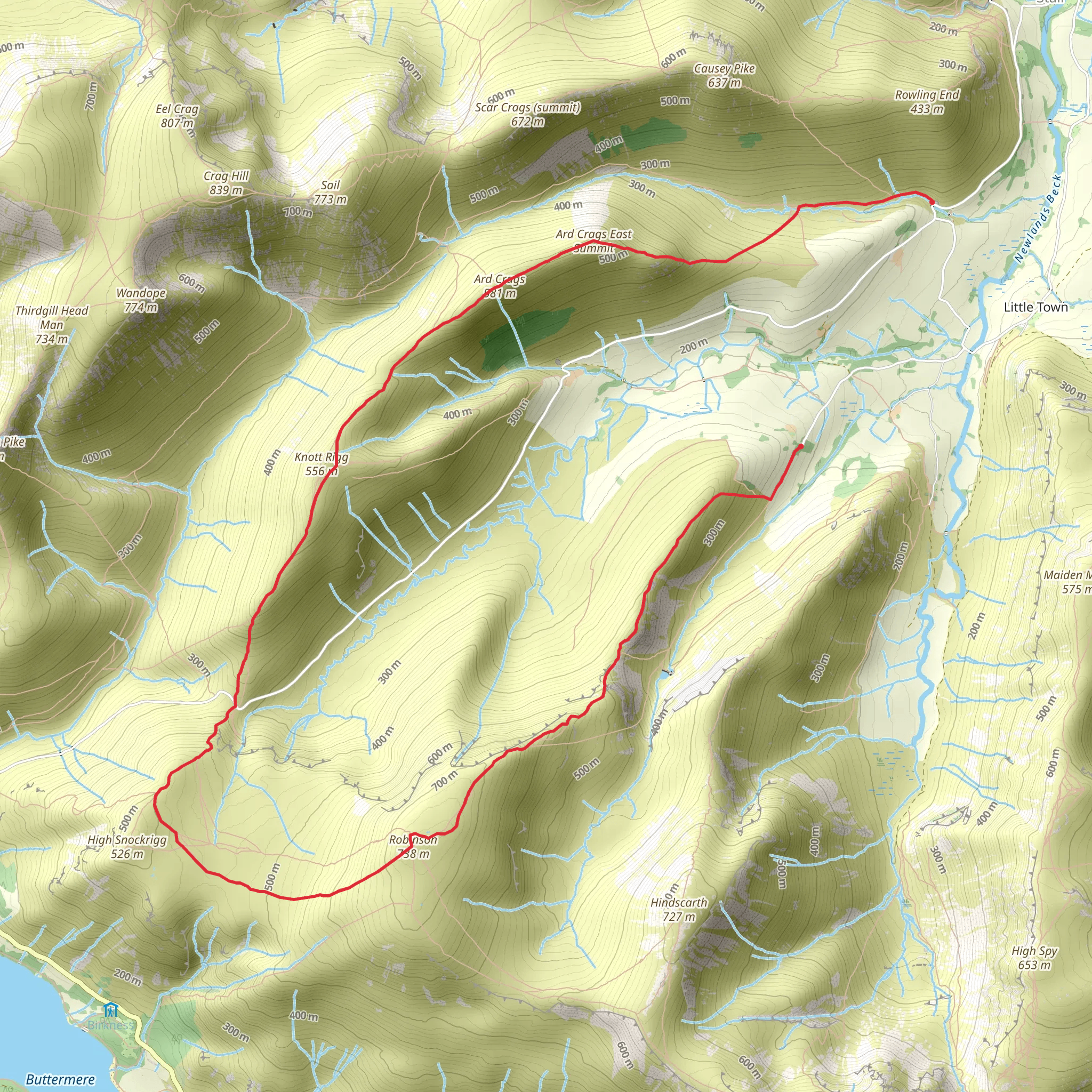 Robinson, Knott Rigg and Ard Crags from High Snab Farm mobile static map