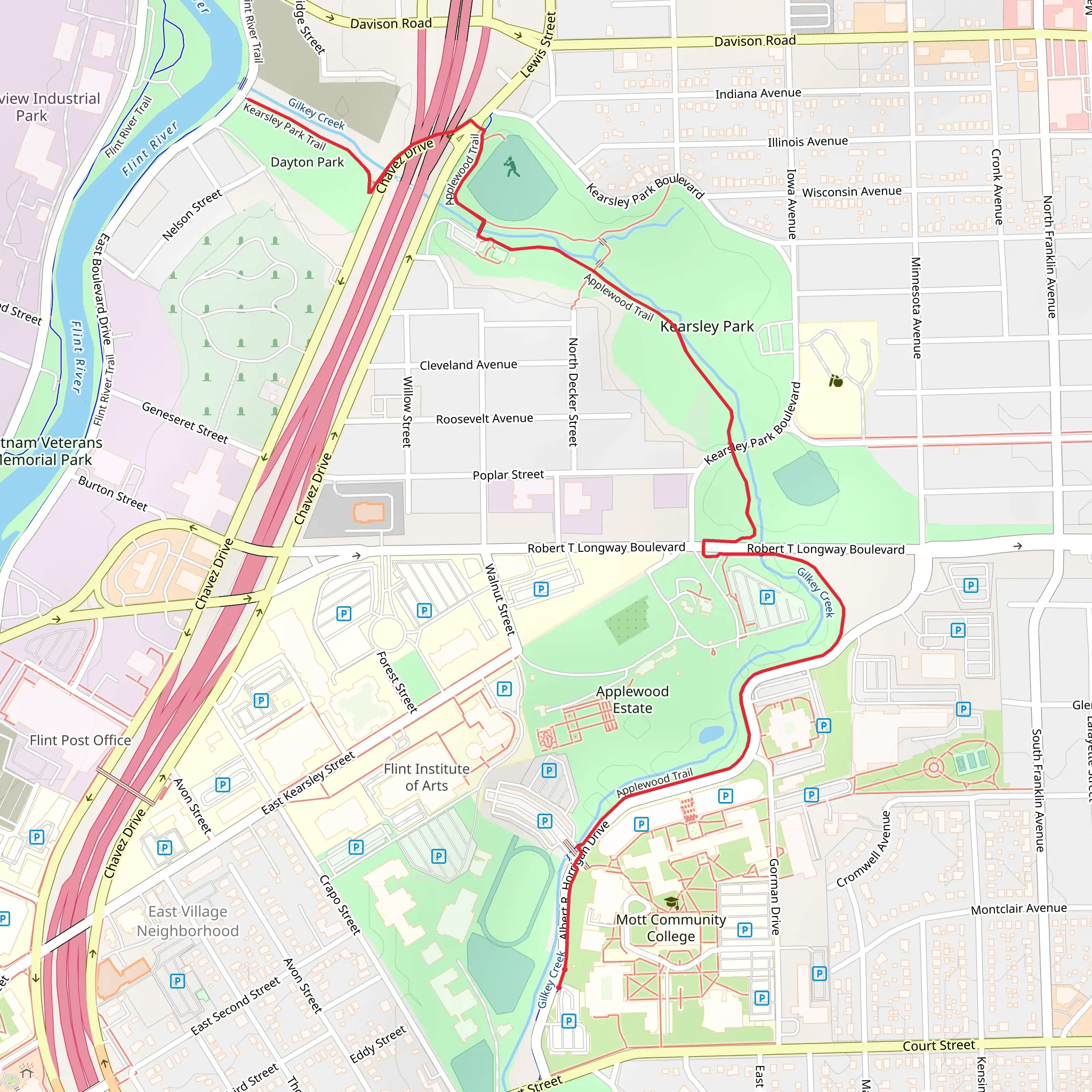 Applewood and Kearsley Park Trail mobile static map