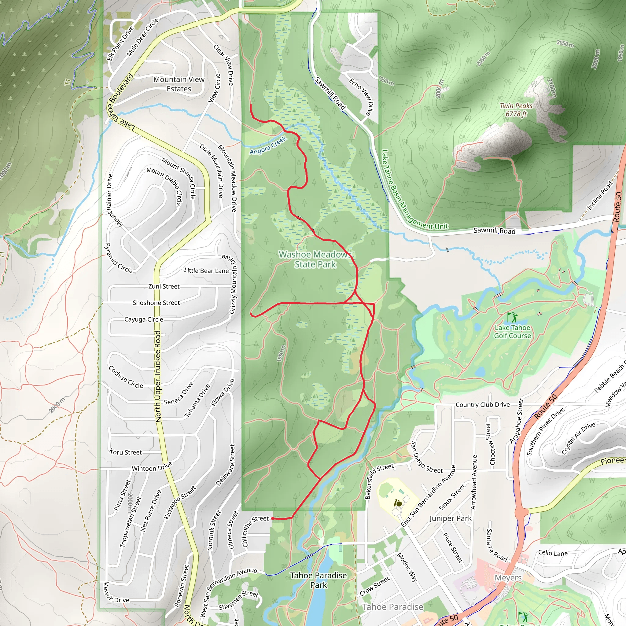 Angora Creek and Upper Truckee River mobile static map