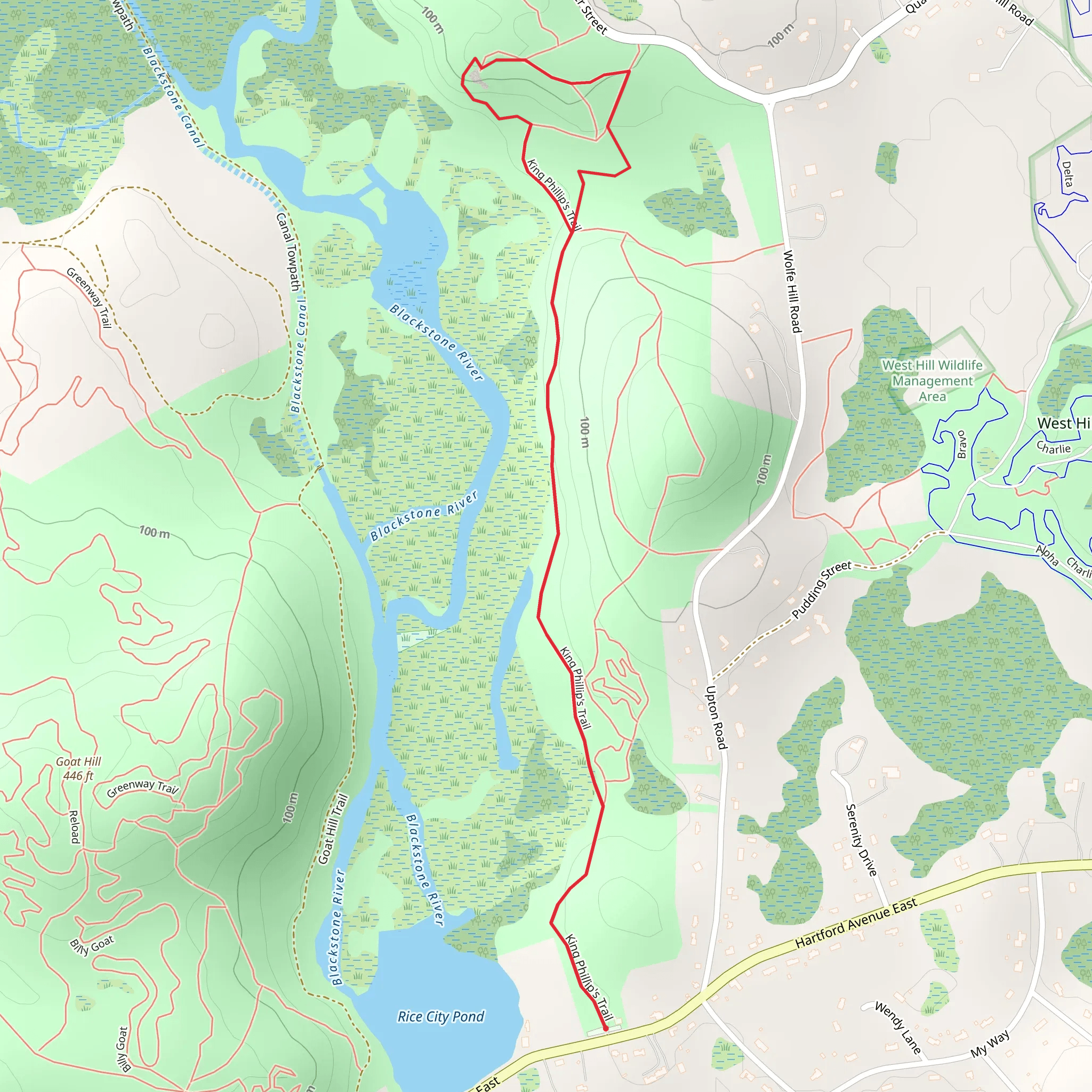 Wolf Hill via King Phillip's Trail mobile static map