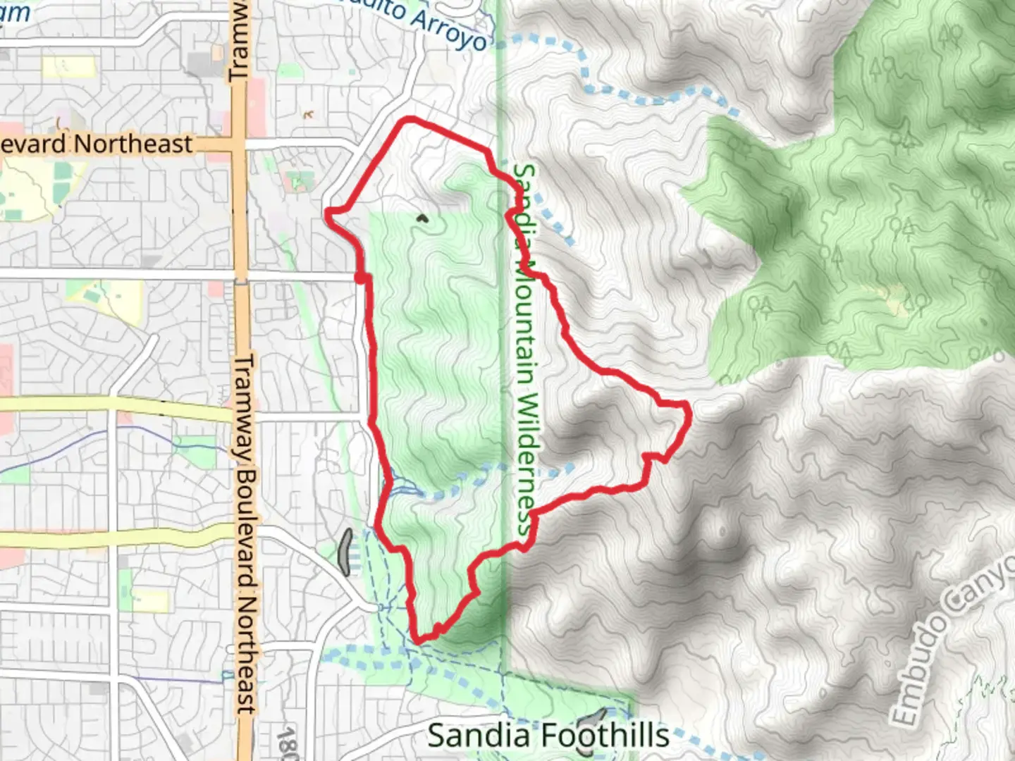 An image depicting the trail Foothills, White Wash and Sunset Canyon Route Loop Trail and its surrounding area.