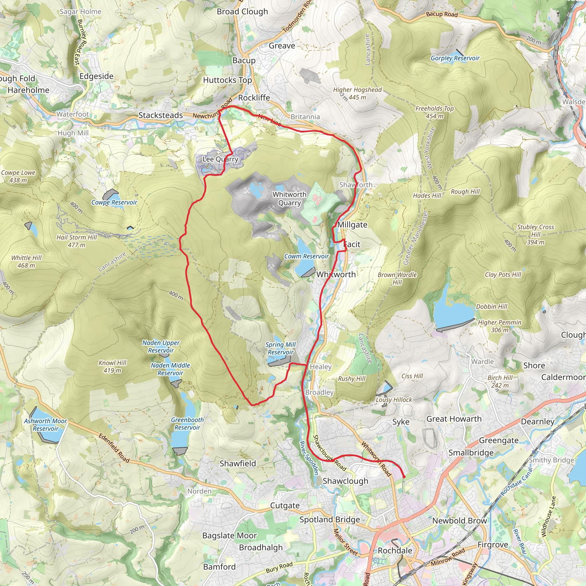 Rochdale, Healey and Britannia Loop Walk mobile static map