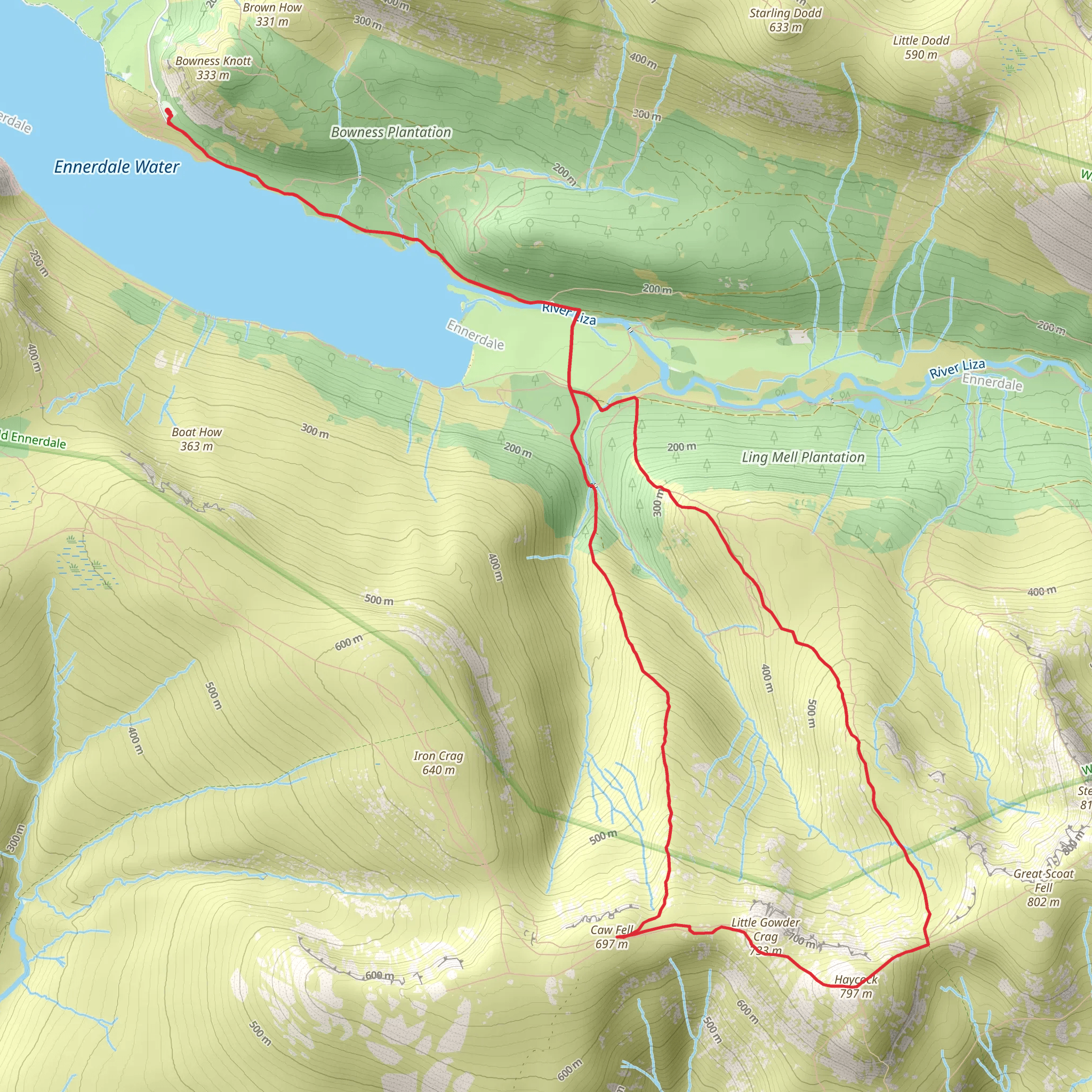 Ennerdale Water, Caw Fell and Haycock Walk mobile static map