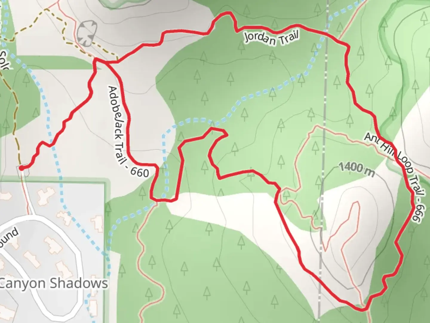 An image depicting the trail Soldier Pass, Adobe Jack and Jordan Loop Trail and its surrounding area.