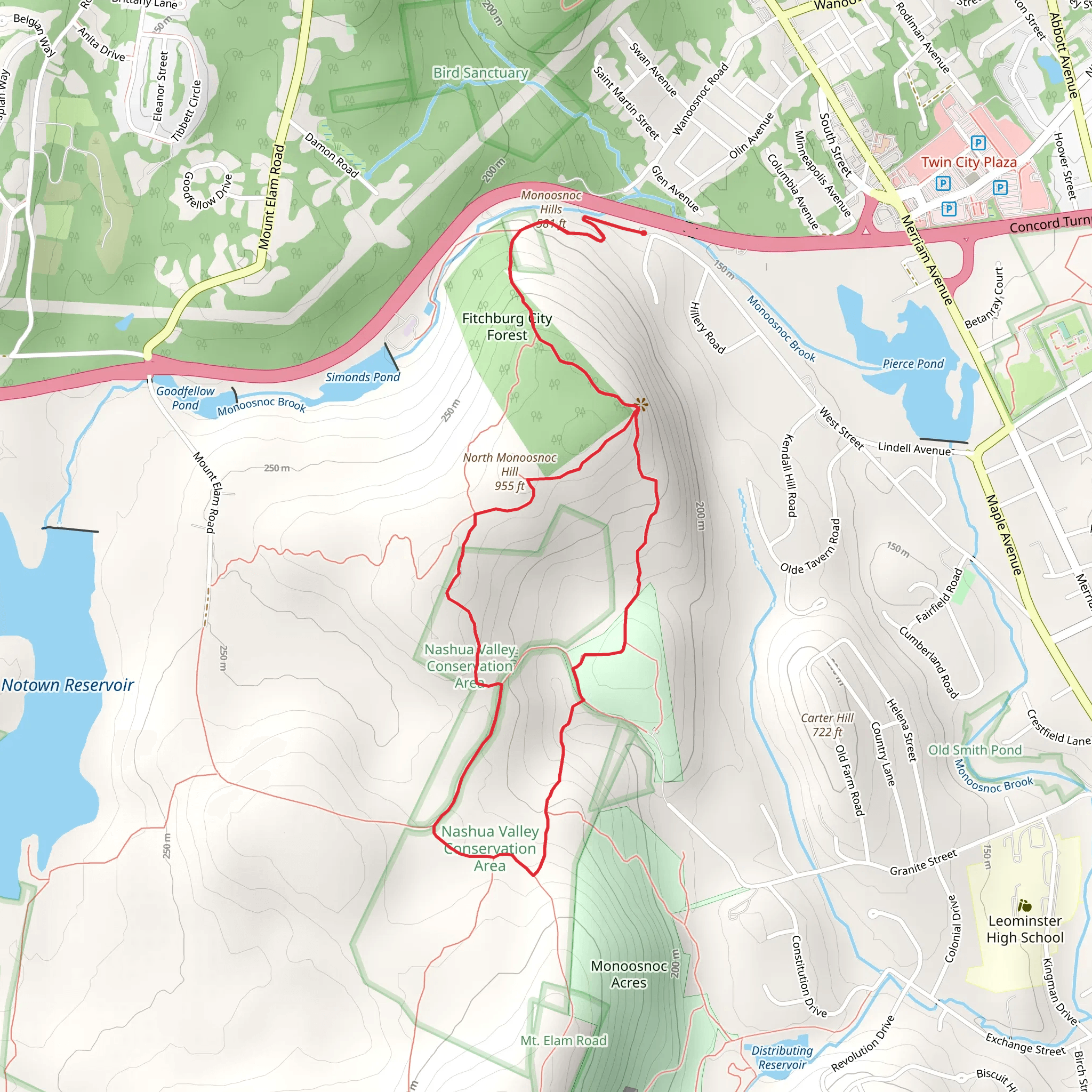 North Monoosnoc Hill Loop via Monoosnoc Ridge Trail mobile static map