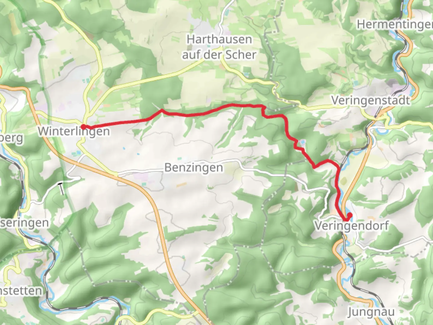 An image depicting the trail Winterlingen to Veringendorf Walk and its surrounding area.