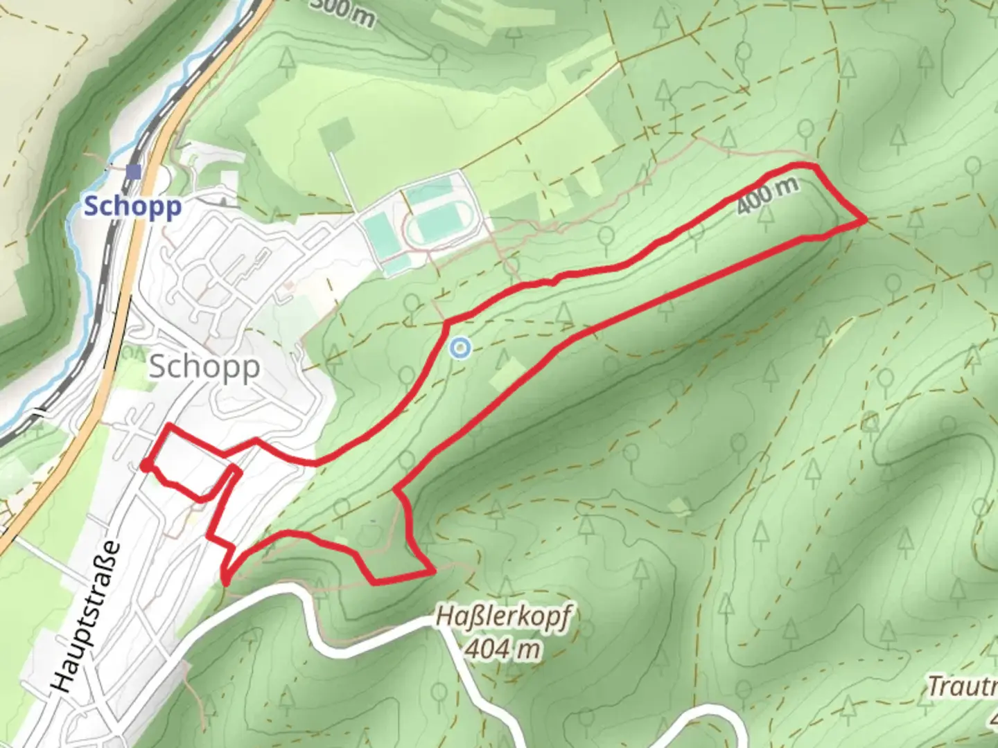 An image depicting the trail Schanze in Rothbrunnen and its surrounding area.