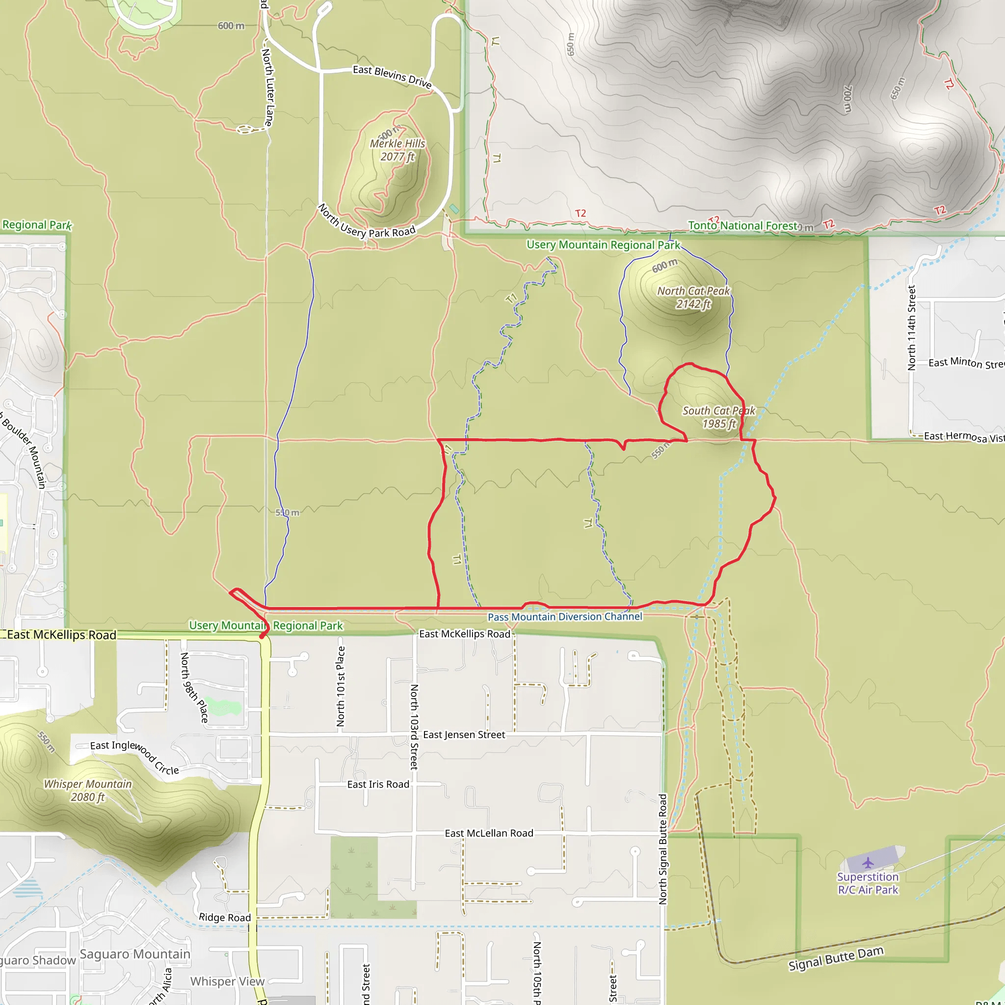Channel, Spillway and Blevins Loop Trail mobile static map