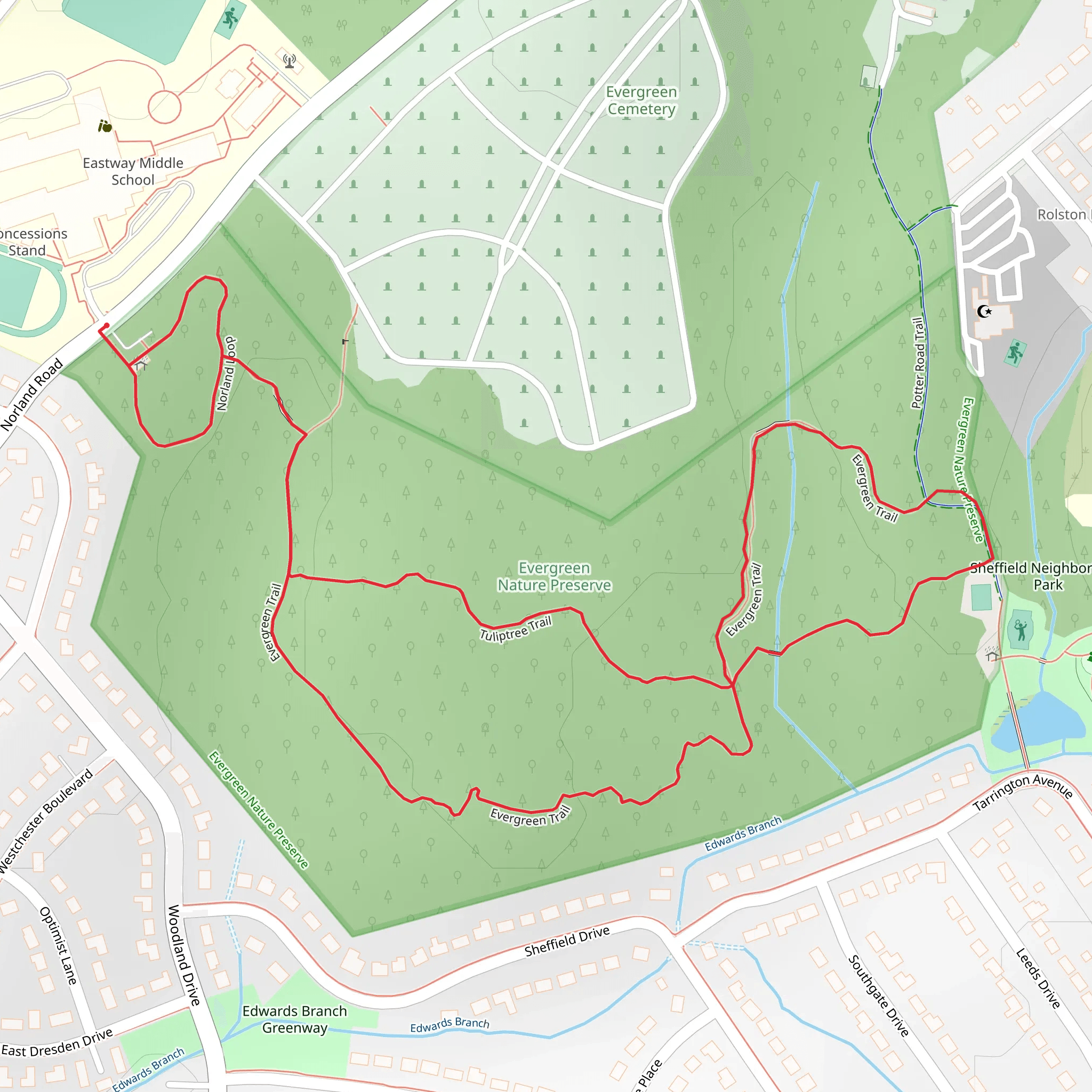 Evergreen and Tuliptree Loop Trail mobile static map